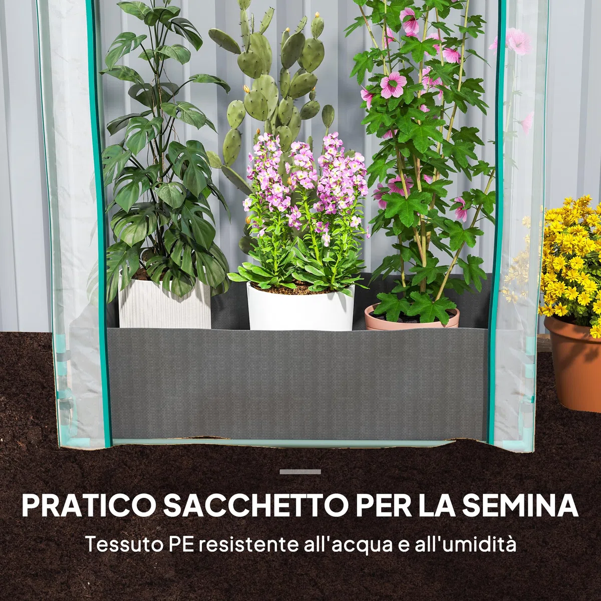 Outsunny Serra da Balcone per Orto con Porta a Cerniera Avvolgibile e Sacco per Piante, Serra da Giardino in Acciaio e Plastica, per Piante, Fiori e Verdure, 89x50x152 cm, Trasparente