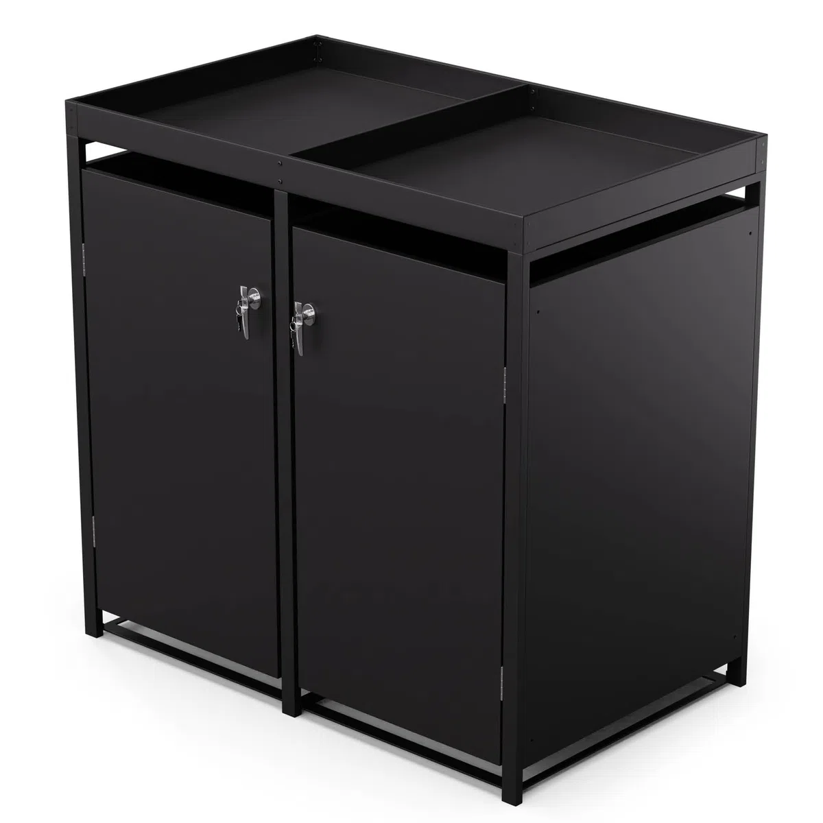 Blumfeldt BinSafe - Copri Bidone della Spazzatura –Acciaio Zincato Resistente, 2 Sportelli & Tetto a Fioriera, Adatto a Bidoni 60L/120L/240L, Serratura a Chiave, Design Moderno, Copribidone da Esterno