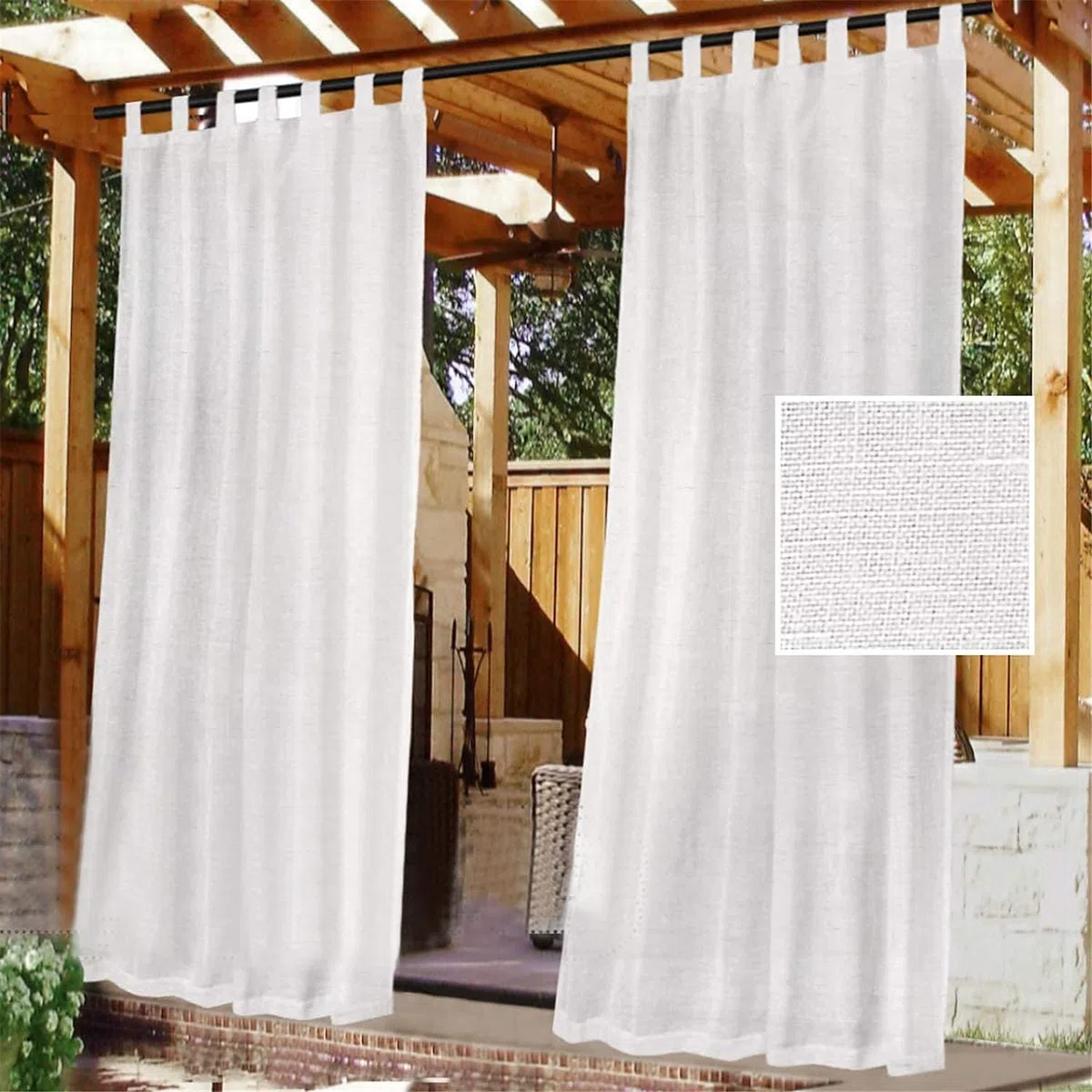 Tende Trasparenti in Lino per Esterni 1-Pezzo per Patio Impermeabili-Divisorio per Interni/Esterni Linguetta Rimovibile Autoadesiva per Gazebo/Cabina (132 x 213cm,White)