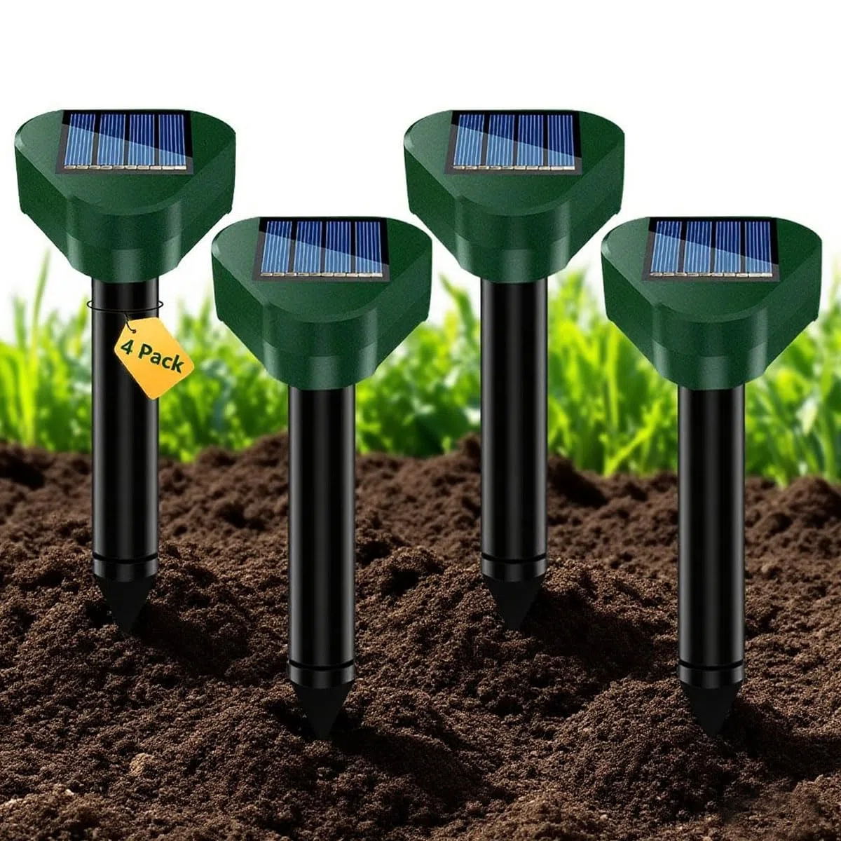 Dissuasori per Topi, Ultrasuoni per Topi da esterno, Repellente per Talpe, Ultrasuoni per Talpe, Dissuasori per Serpenti, Dissuasore Solare per Giardino e Campeggioi 4 Pezzi Verde