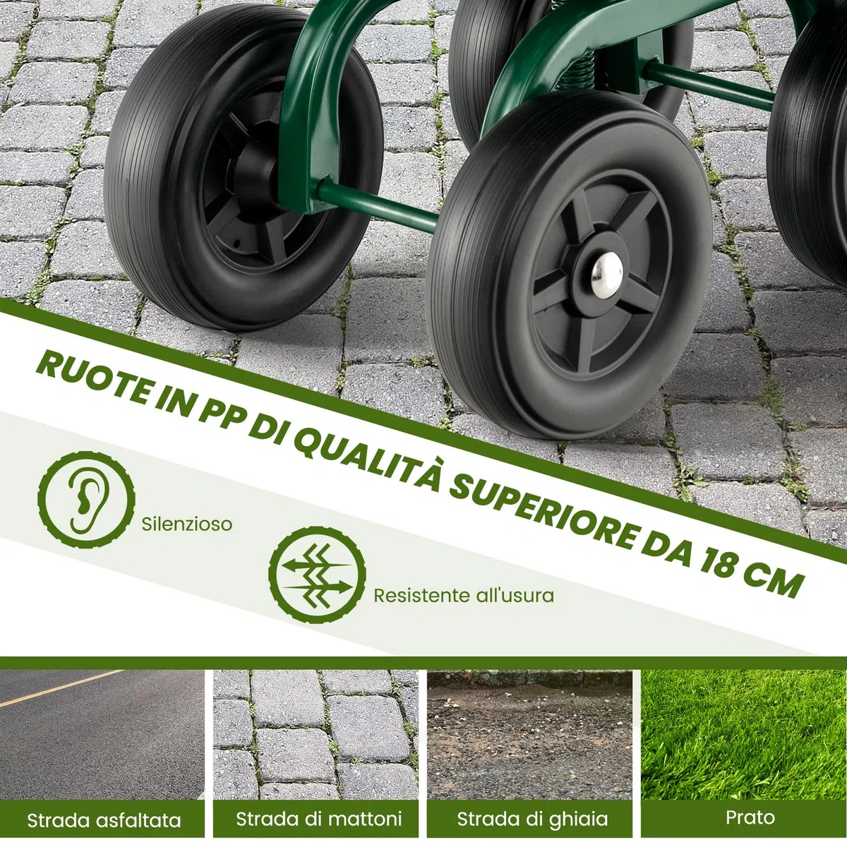 GYMAX Sgabello da Giardino con Ruote, Sedile da Lavoro Regolabile in Altezza per Giardinaggio