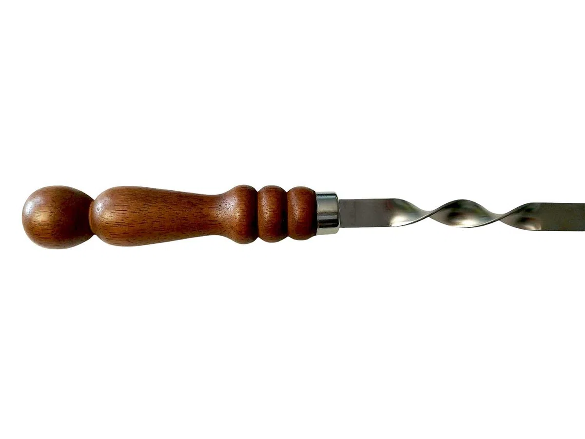 4 spiedini eleganti e stabili in acciaio inox con manico in legno, 70 cm di lunghezza, 1,5 cm di larghezza, 2 mm di spessore