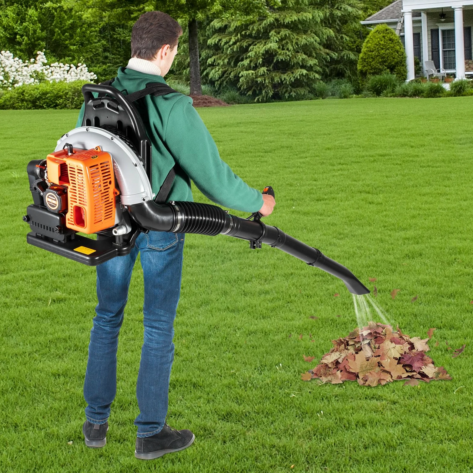 Soffiatore a zaino a benzina da 65 cc, motore raffreddato ad aria, leggero, senza fili, con cinghie di comfort migliorate e attrezzature di sicurezza, per giardino, foglie, polvere e neve