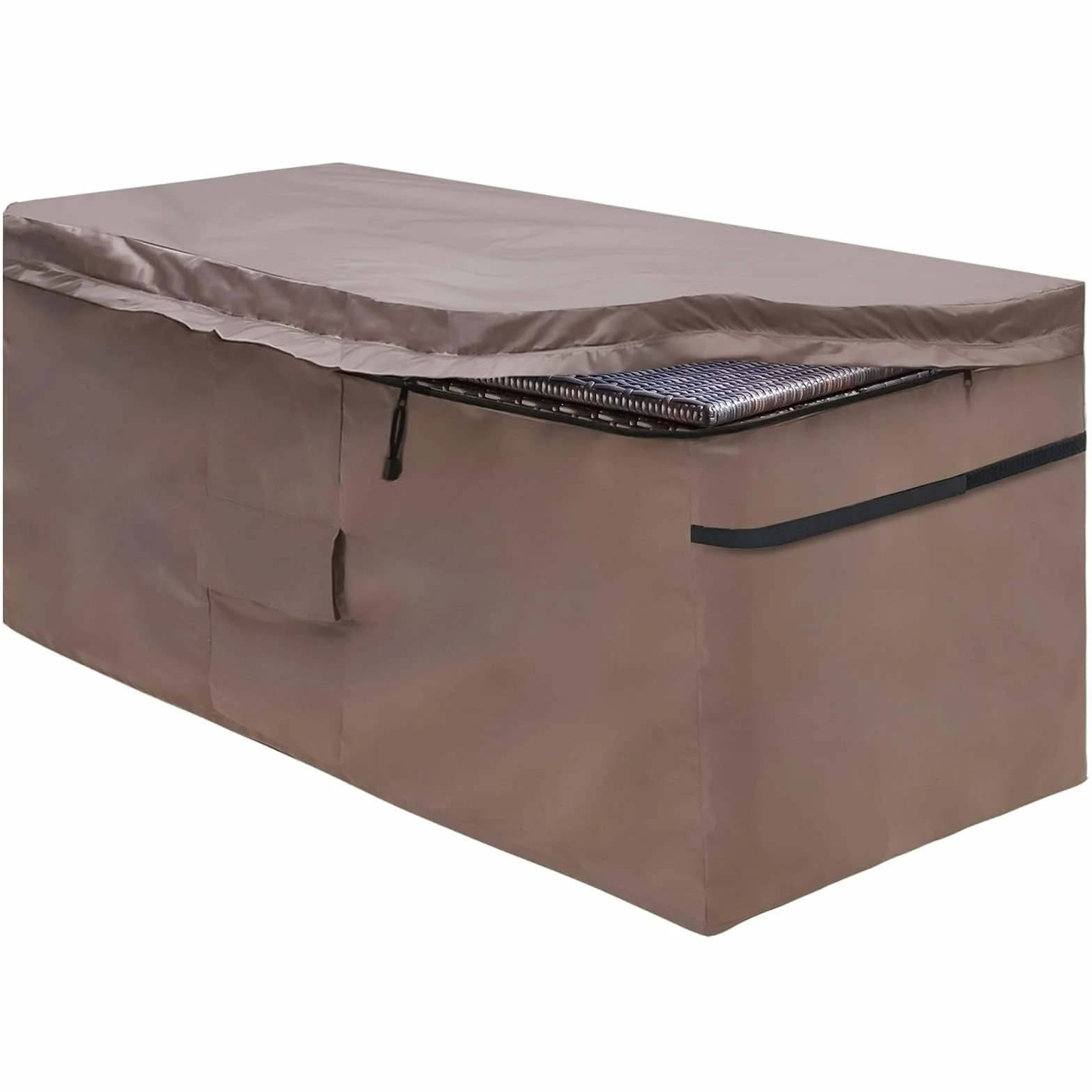 Copertura Impermeabile per Baule da Giardino, Telo di Protezione per Contenitore da Esterno con Foro di Ventilazione e Coperchio con Cerniera, 420D Oxford Marrone (123 x 55 x 62 cm)