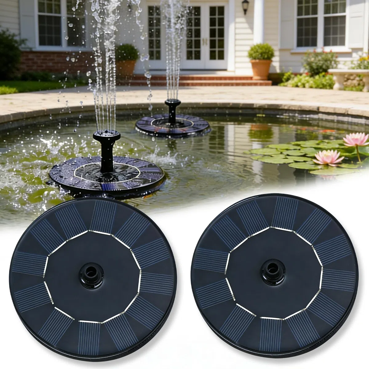 2 fontane solari per esterni: 8 effetti, pompa solare per laghetto, pompa ad acqua solare, versatile, fontana galleggiante, ideale per giardino, stagno o piscina, per applicazioni all'aperto