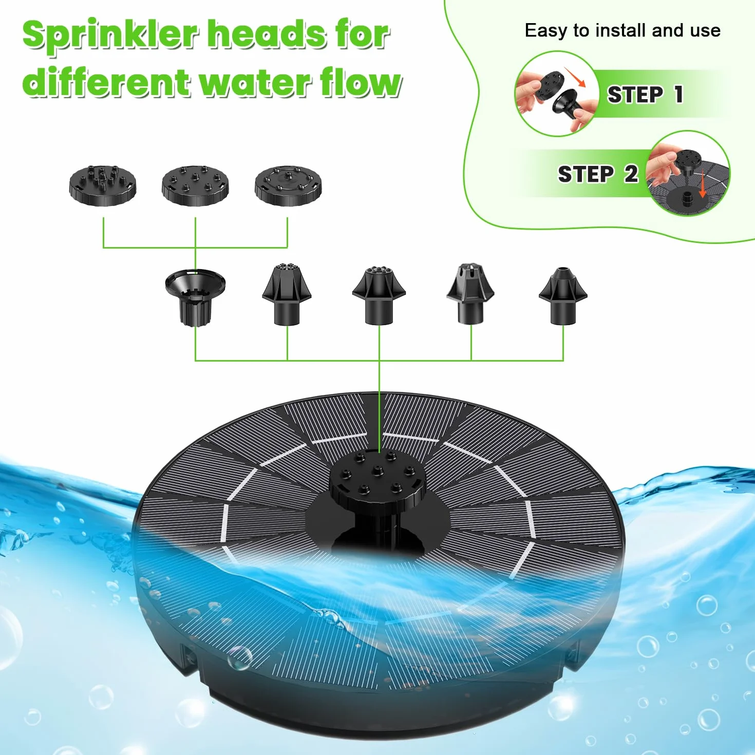 SZMP Fontana Solare Esterna, 3.5W Pompa ad Acqua Solare con 2000mAh Batteria, Fontana da Giardino Esterno con 8 Ugelli & 4 Fissatori per Laghetto, Piscina, Vaso dei Pesci e Bagno per Uccelli