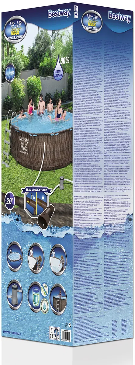 Bestway Power Steel Deluxe 366 x 100 cm, piscina rotonda con robusto telaio in acciaio, set completo, rattan