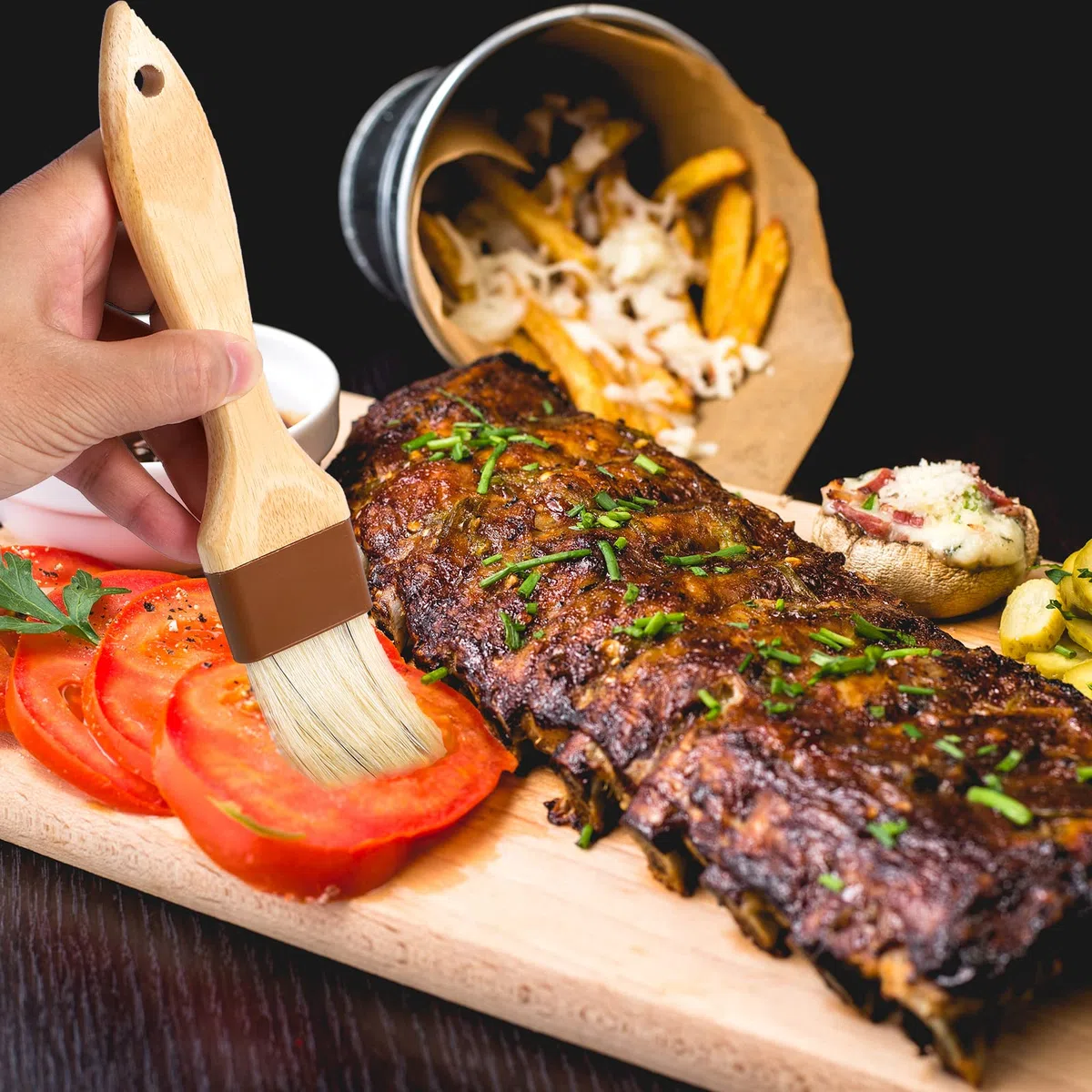 4 Pezzi di Pennelli per Pasticceria, Pennelli con Setole di Cinghiale Pennelli per Barbecue per Salse Pennello per Barbecue Pennello da Cucina Olio Salsa Marinata Spalmata Uova (Piccola + Media)