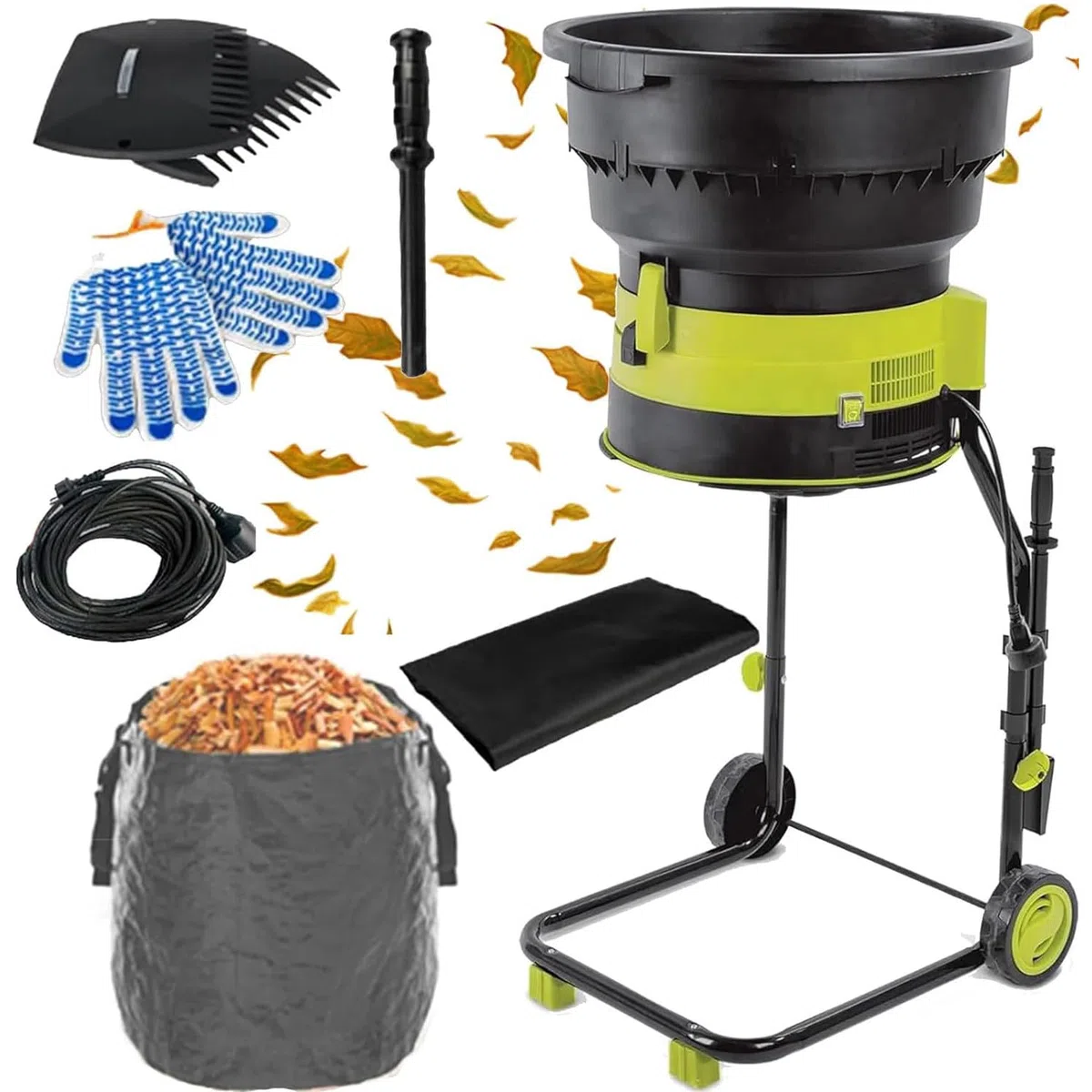 Trituratore Elettrico Giardino-Trituratore Compost-Elettrico Trituratore Rami Foglie-Trituratore Rami Rifiuti Giardino-Rapporto Riduzione 17:1 Pacciamatura Fino 55 Galloni Minuto noPowercord