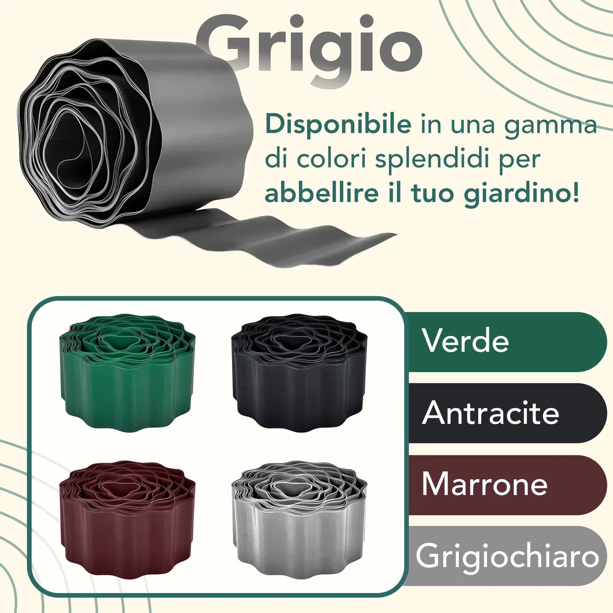 GARDENIX Bordo per Aiuola Ondulato Bordo per Prato in Plastica Lunghezza 9 m, Altezza 25 cm, Antracite