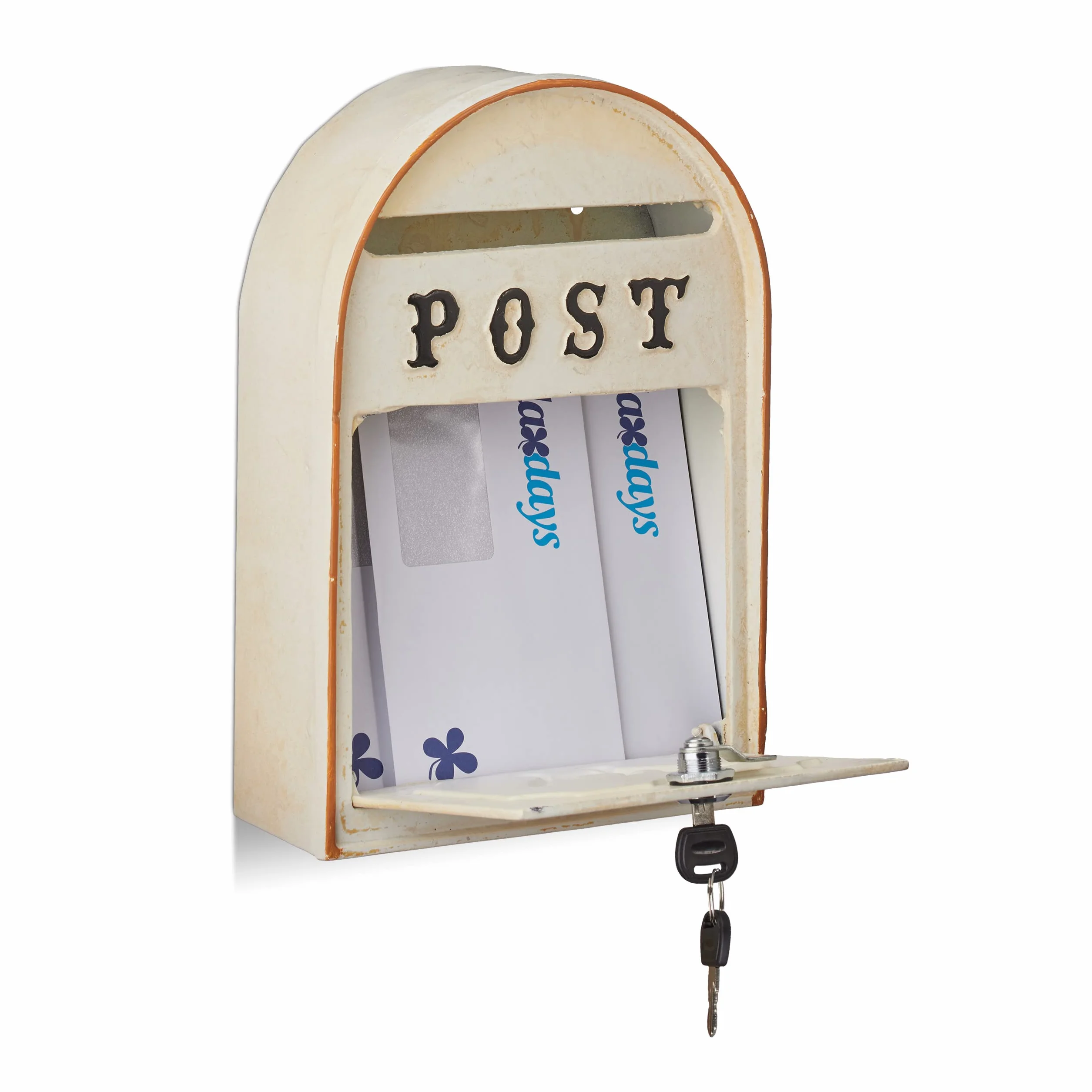 Relaxdays, beige Cassetta per la Posta Antica, Casella Postale in Stile Vintage, Design Shabby, Metallo, HLP 30x20x8 cm