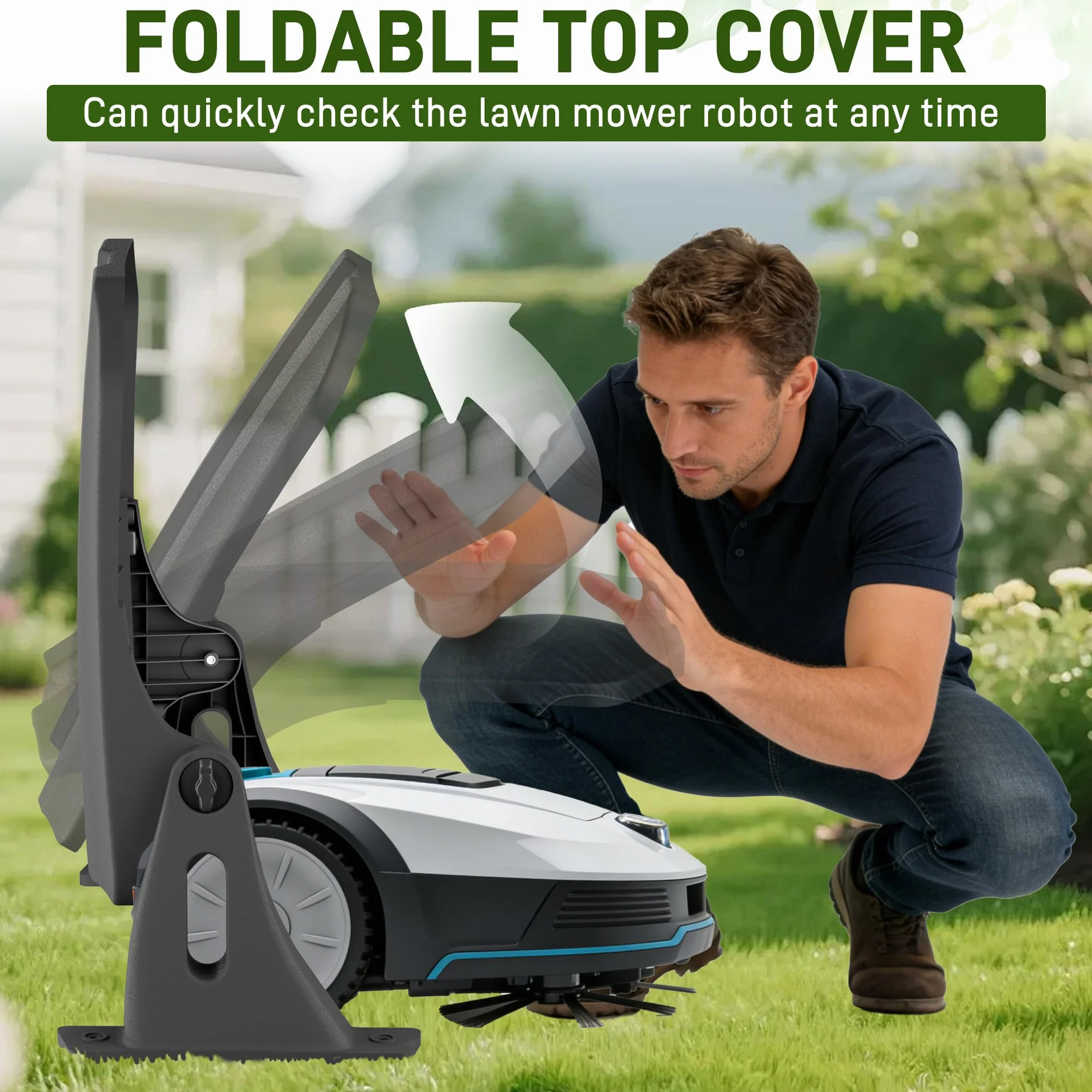UISEBRT Robot tosaerba garage con tetto pieghevole, resistente alle intemperie, protezione dai raggi UV, impermeabile, antivento, copertura universale, 67 x 62,5 x 40 cm, colore nero