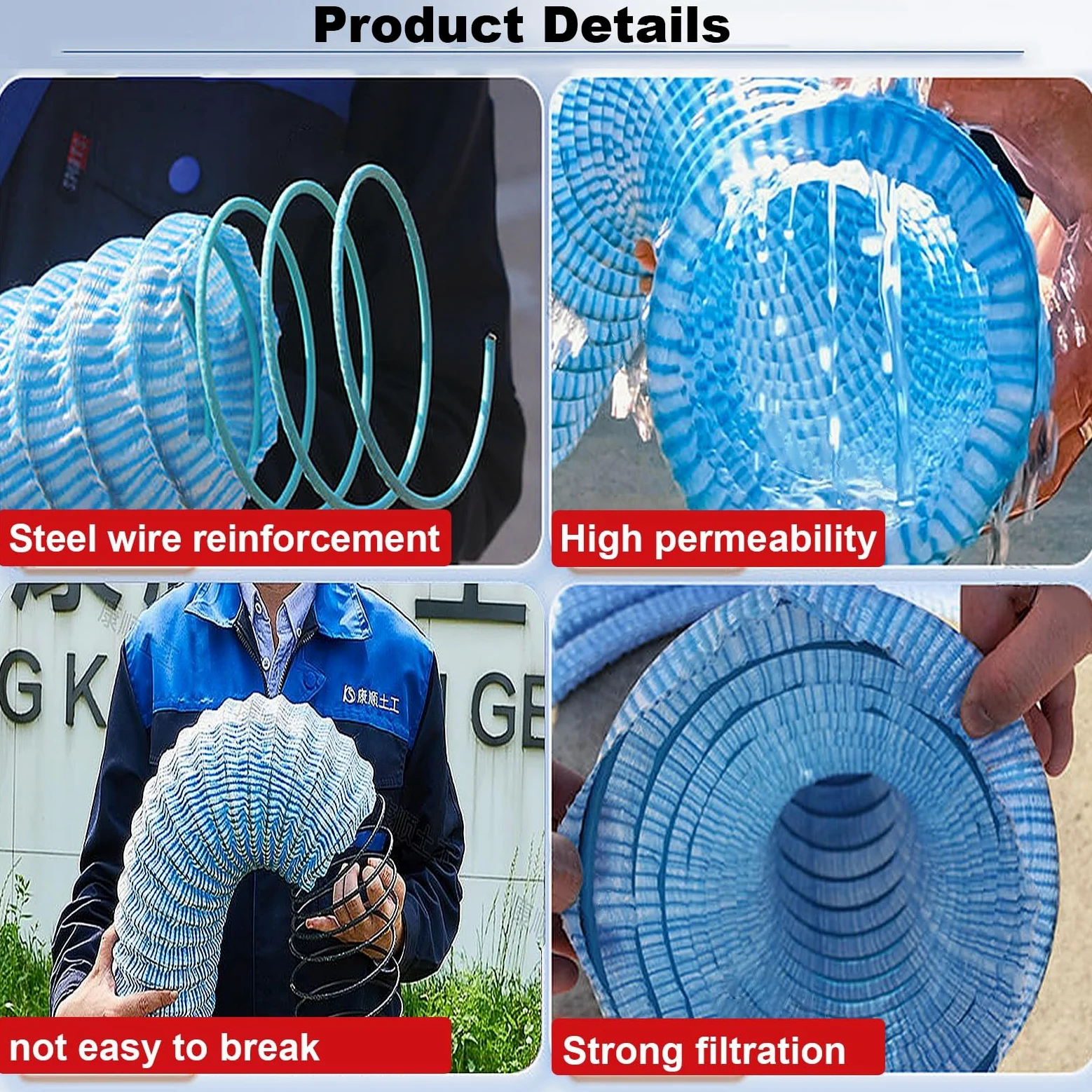 Estendibile Tubo Drenante, Forato Ø50/100 Tubo Drenante, Fibra Poliestere & Filo Acciaio Tubo Drenante Flessibile, Corrugato Tubo Drenante Sotterraneo per Cortile(50mm,12m)