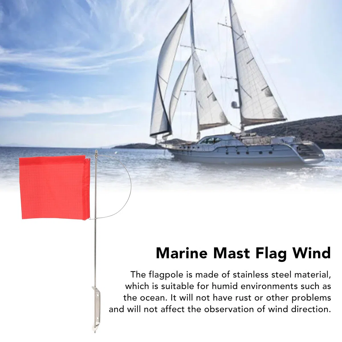 Bandiera Indicatore del Vento Bandiera da Albero Marino in Acciaio Inossidabile 304 Bandiera Rossa del Vento Nautico Per Yacht a Vela(140 * 120mm（7973SM）)