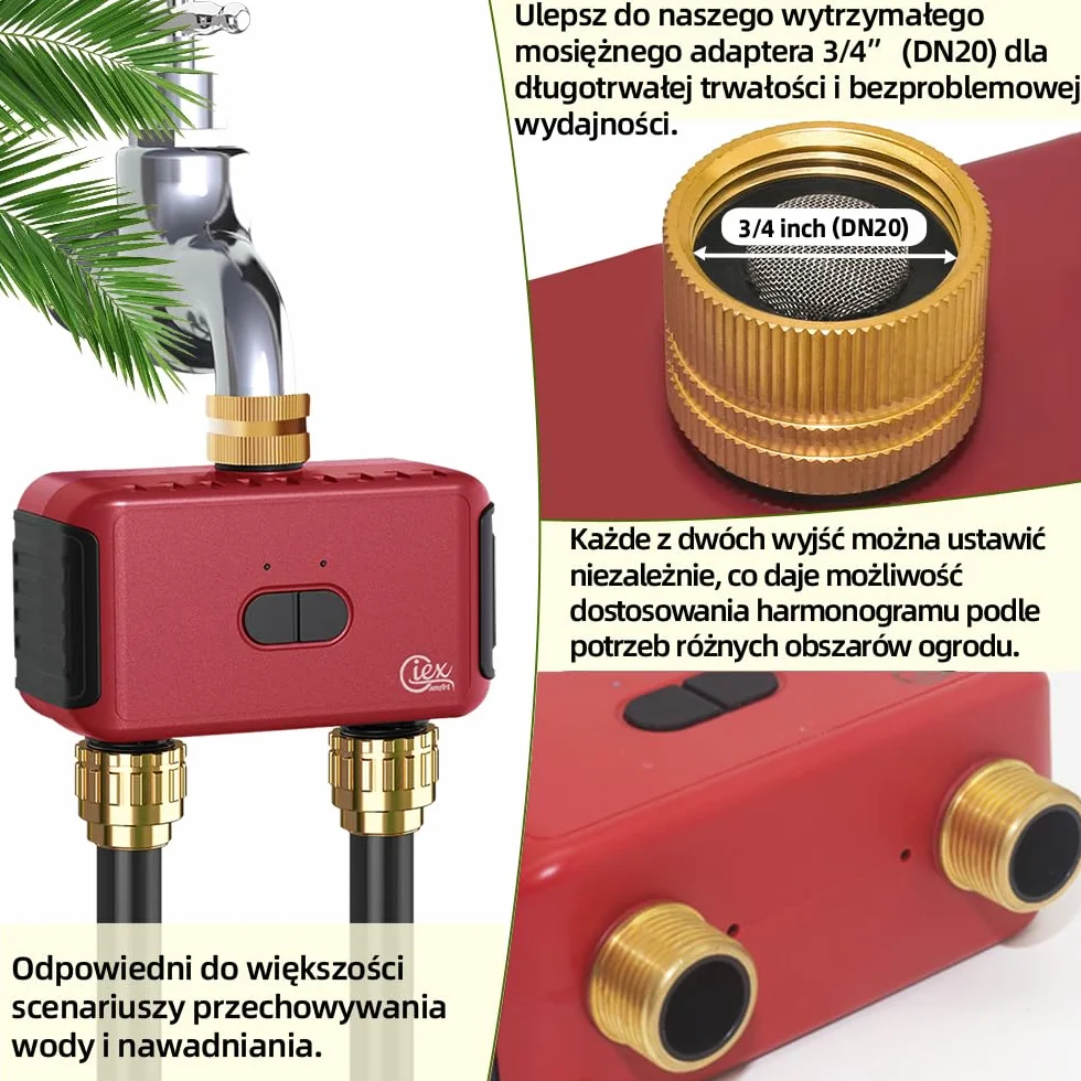 GIEX Timer di irrigazione WiFi a 2 zone, centralina intelligente per tubi da giardino, compatibile con le app TUYA e Smart Life