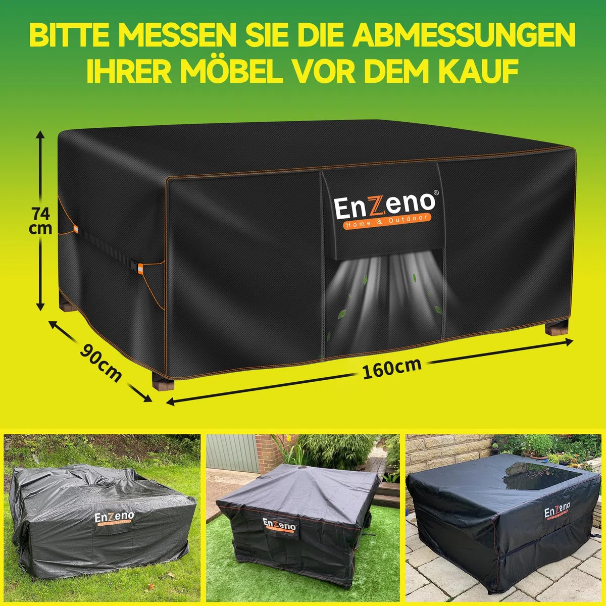 Enzeno Copertura per Mobili da Giardino Impermeabile,160x90x74cm,Resistente All'Inverno in Tessuto Oxford 420D,Rettangolare per Tavolo da Giardino