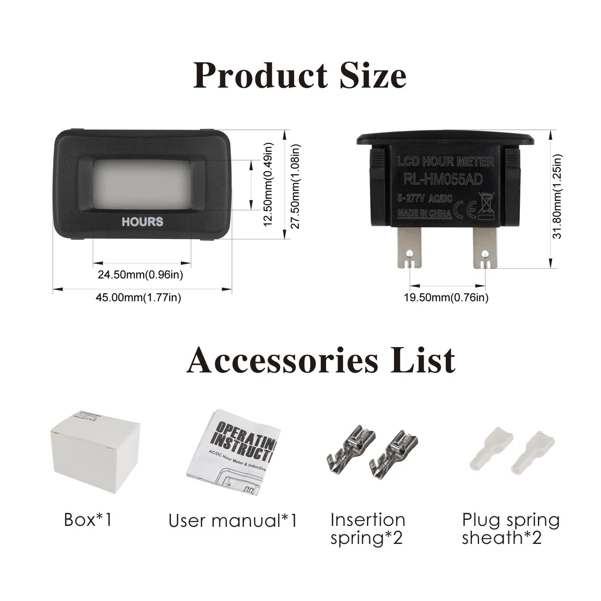 Jayron JR-HM055AD (AC/DC da 5V a 277V) Contaore Digitale LCD Accumula dati per Tosaerba da giardino ZTR Trattore Generatore Carrello da Golf Club Autolavaggio Club ATV Barca Compressore Motore