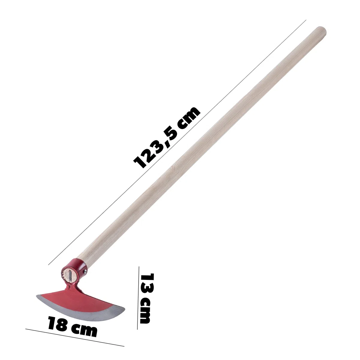 KADAX Hoe Testa di Metallo, Zappa da Giardino con Stelo in Legno, Zappa per Rimuovere Erba, Zappa di Erba, Accessori da Giardino per diserbo (semicircolare, Larghezza: 18 cm, Rosso)