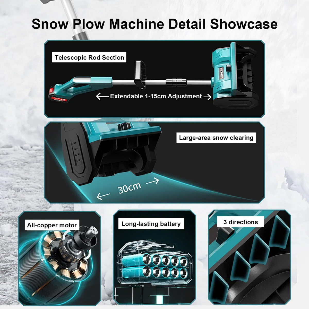 Pala Da Neve Ricaricabile Aggiornata 2025-Asta Telescopica In Lega Di Alluminio,Strumento Per La Rimozione Della Neve Invernale Spazzaneve,Larghezza Di Sgombero 30cm 3000mAh-2batteries