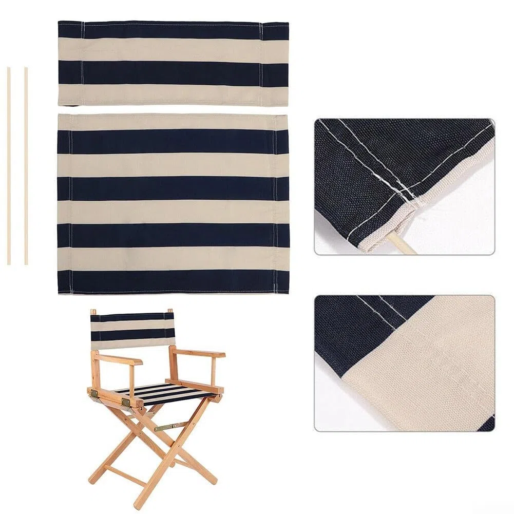 Coprisedili di ricambio in tela, coprisedia da regista, kit per sedie da giardino, stile casual, in tessuto di poliestere navy e bianco (2 set)