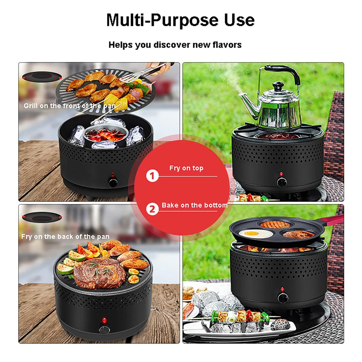 Griglia portatile a carbonella per barbecue, piccolo tavolo da esterno, ventilatore elettrico integrato con borsa da viaggio, facile da pulire, per cortile, campeggio, uso commerciale