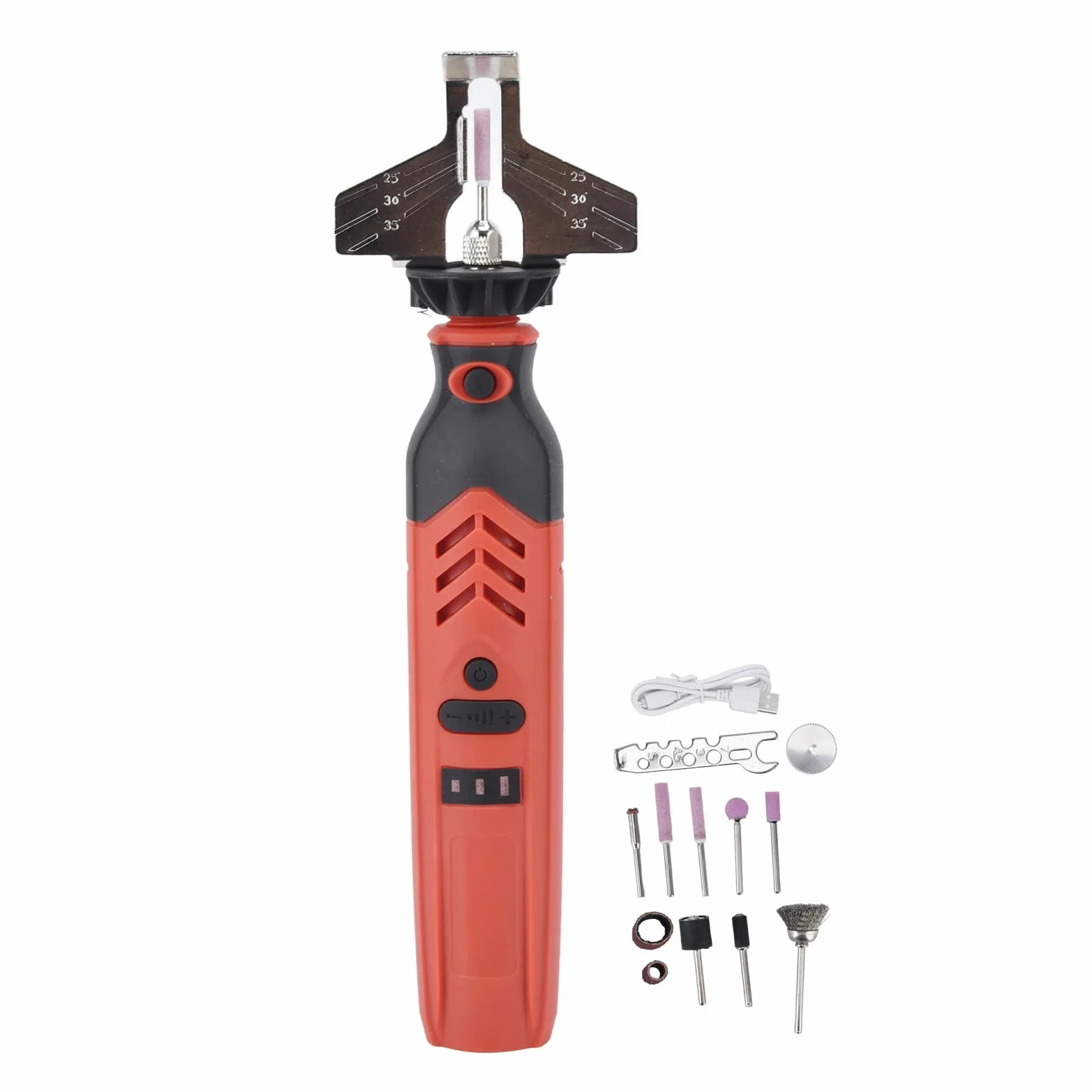 Set di affilatrici a Catena Senza Fili Professionale per Motosega a Mano con Batteria al Litio per Giardino, all'aperto, casa, Rosso, 385 g