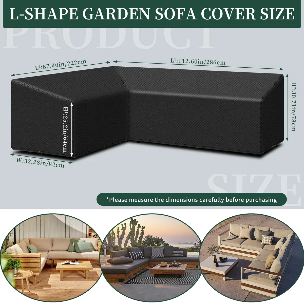 Copertura per mobili da giardino a forma di L, impermeabile, tessuto Oxford 420D, copridivano angolare in rattan da esterno, antivento, anti-UV, forma a L (222 x 286 x 82 cm), lato destro