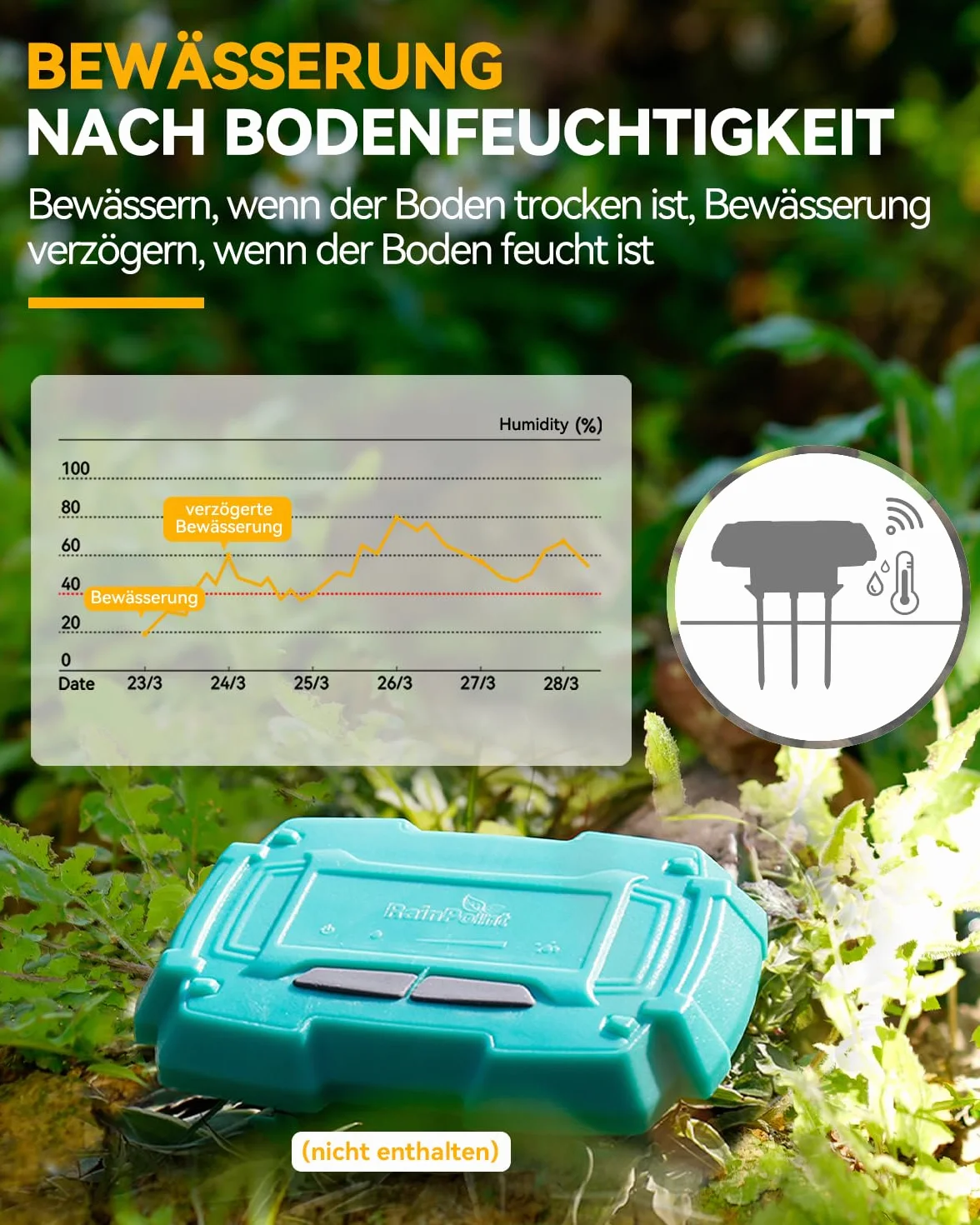 RAINPOINT Centralina Irrigazione WiFi 2.4GHz, Ingresso in Ottone, Computer Irrigazione Automatica con App/Controllo Vocale, Irrigazione Basata Sull'umidità del Terreno/Meteo