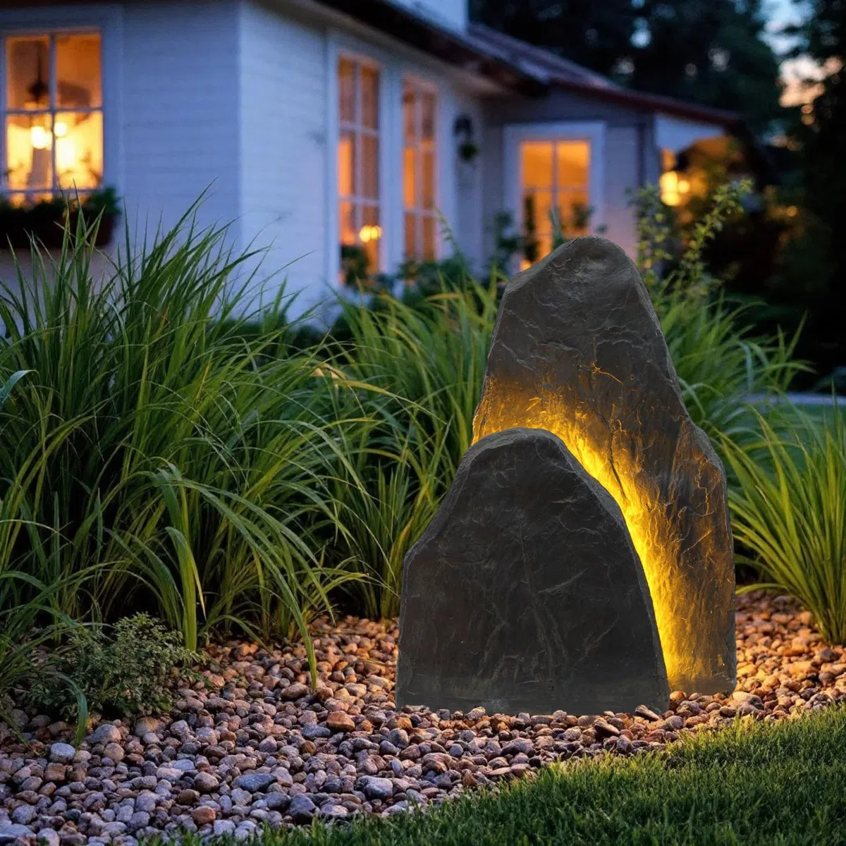 Rocce luminose a LED per il giardino, decorazione di rocce artificiali con illuminazione bianca calda, illuminazione da giardino resistente alle intemperie, effetto pietra (OG3001L)