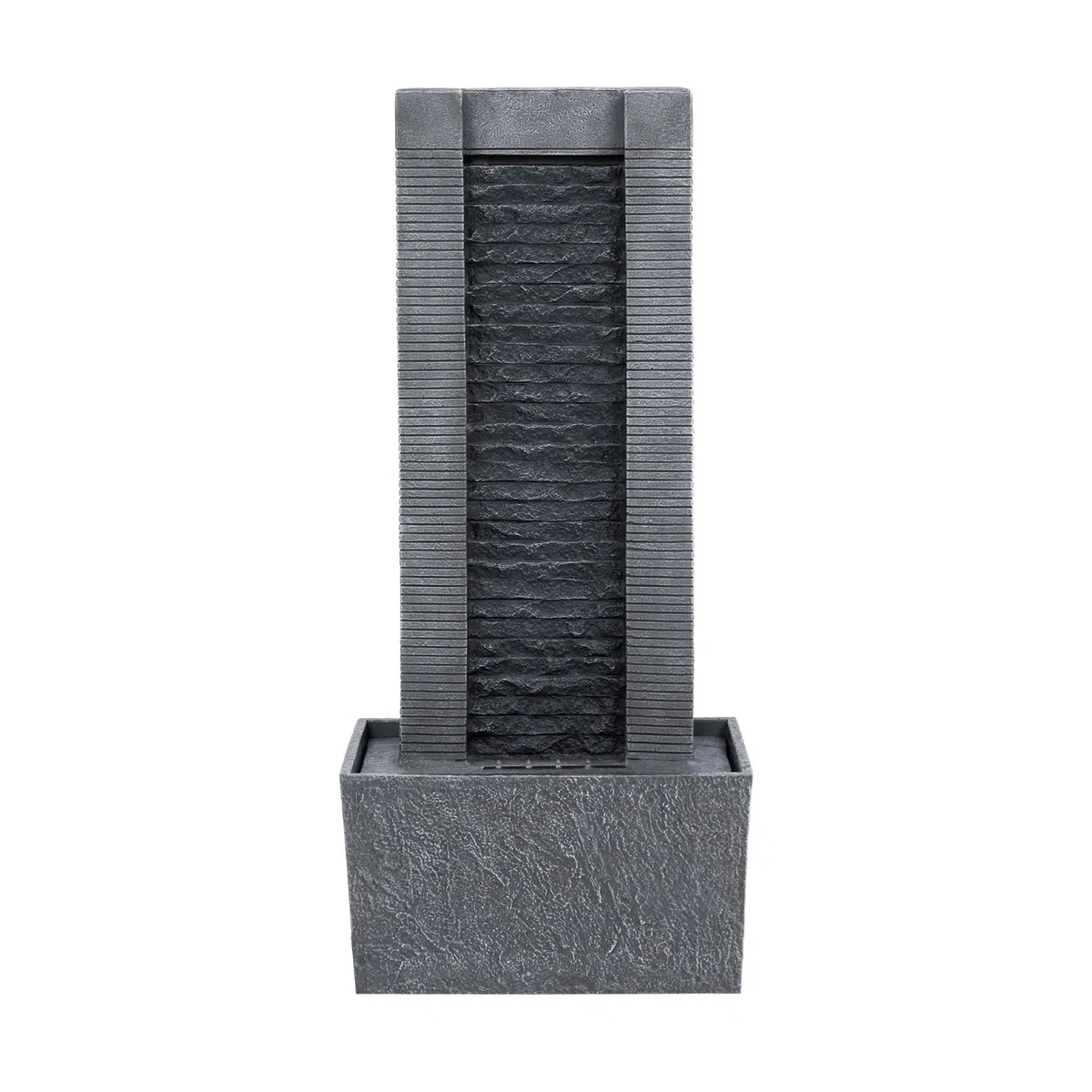 Teamson Home Demeter - Fontana a cascata con luci a LED e pietre di ciottoli, per patio, giardino, cortile, decorazione per terrazze, altezza 74,3 cm, grigio