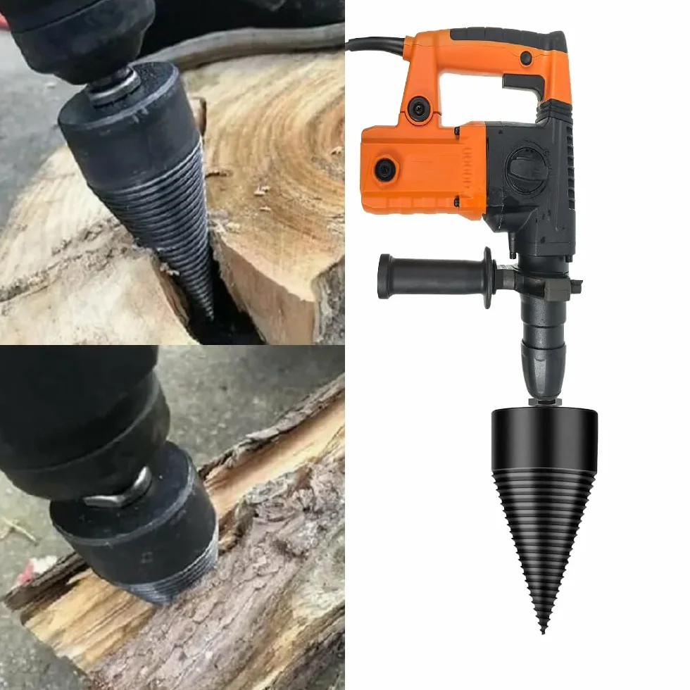 Cono per trapano spaccalegna da 50 mm, cono a vite per spaccalegna, trapano per spaccalegna, trapano per spaccalegna con 3 manici per trapano, trapano per spaccalegna, cono a vite per spaccalegna