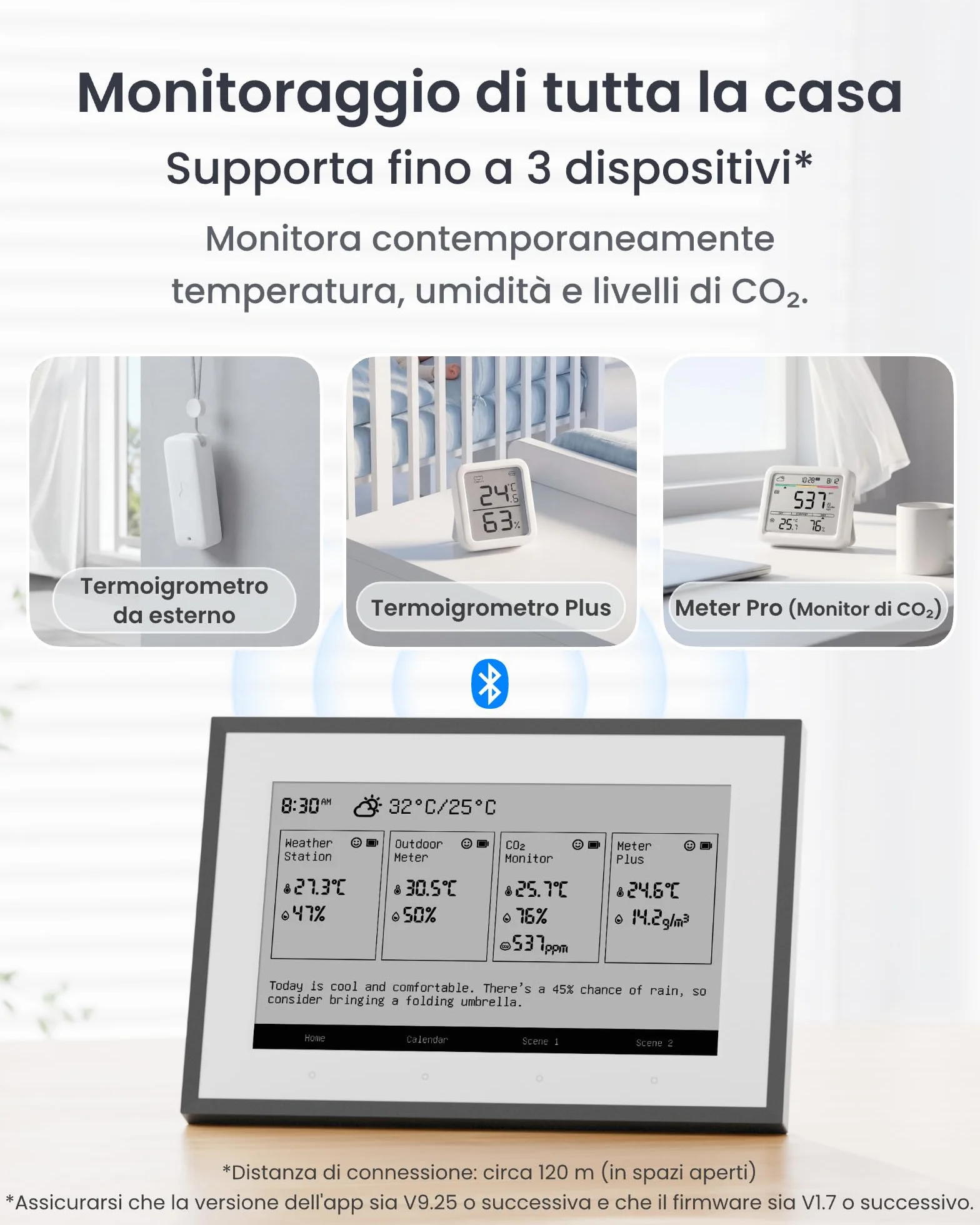 SwitchBot Smart Dashboard domestica E-Ink, Monitor wireless 7,5” per temperatura e umidità interne/esterne con calendario, Wi-Fi 2,4GHz e BLE, compatibile con Google, iCloud, Outlook