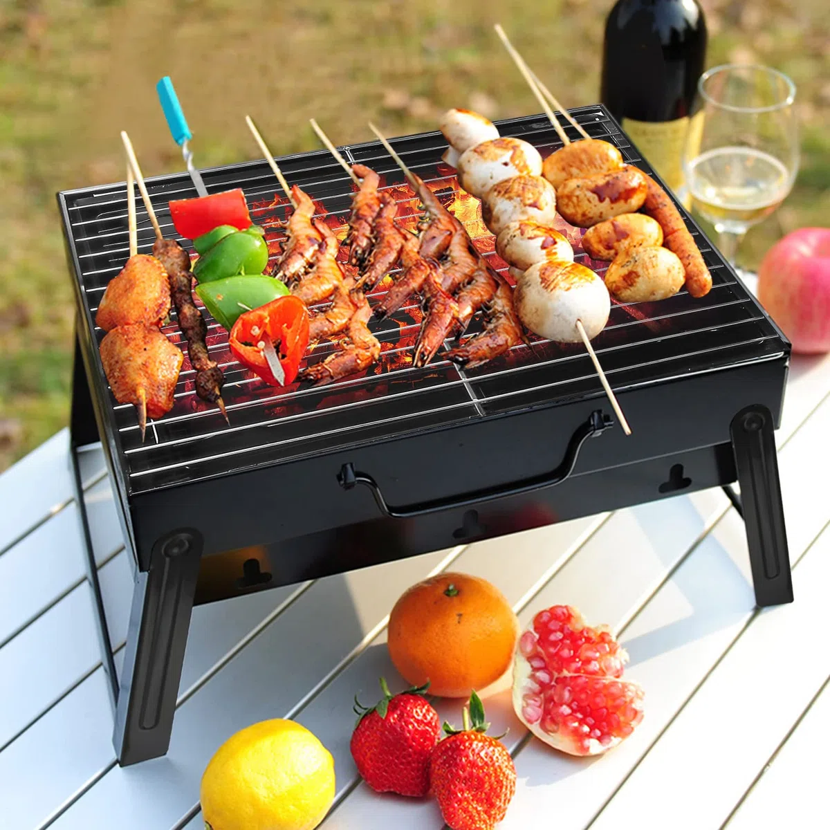 Barbecue Grill Portatile BBQ Carbone Grill Smoker Grill per Cucina All'aperto Campeggio Escursionismo Picnic Backpacking