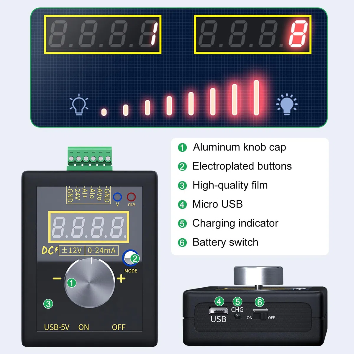 DEWIN Generatore di Segnale,Digitale 0-22mA 0-10V Generatore di Segnale ad Alta Precisione Generatore di Segnali 0-10V Trasmettitore di Corrente Generatori di Segnale Digitale