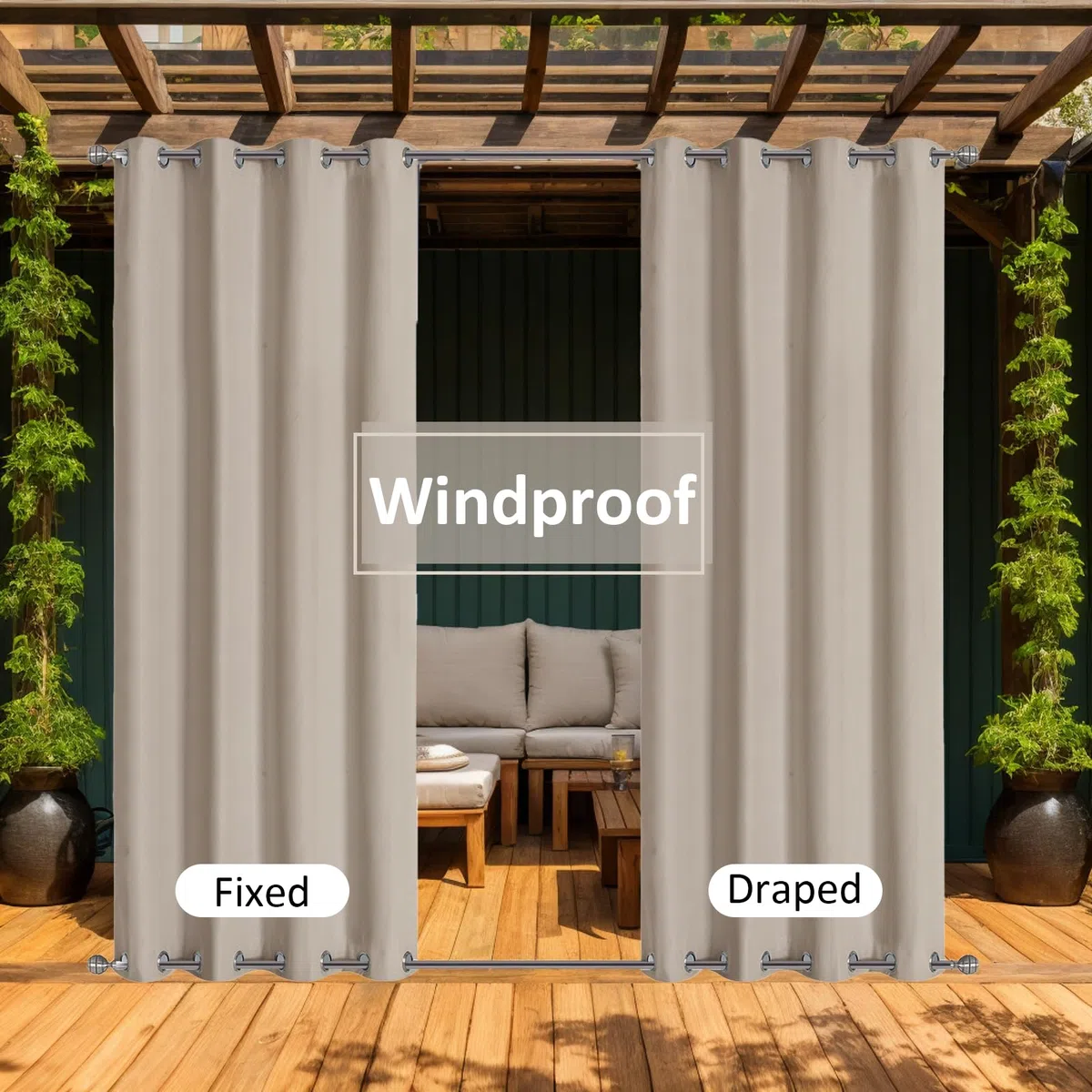 ele ELEOPTION Tenda Impermeabile per Esterni, con Occhielli, Protezione UV, per Portico Anteriore, Pergola Cabana Patio Coperto Gazebo, Dock e Casa in Spiaggia (2 pezzi, 137 X 244cm, Beige)