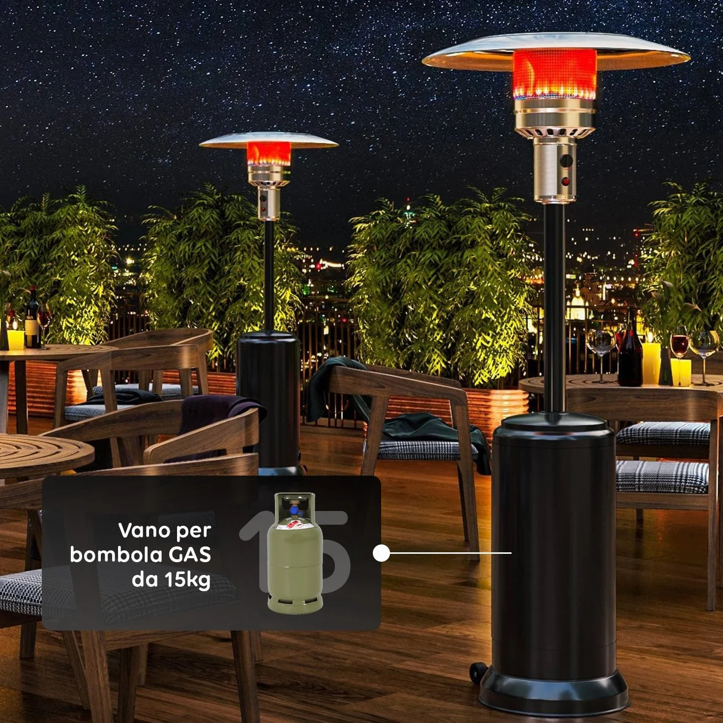 Avilia Fungo Riscaldante per Esterno a Gas GPL 5/12Kw - Stufa a Gas con Porta Bombola da 15kg Ideale per Riscaldare Patio, Giardino o Terrazzo con Potenza Regolabile e Accensione Pizoelettrica