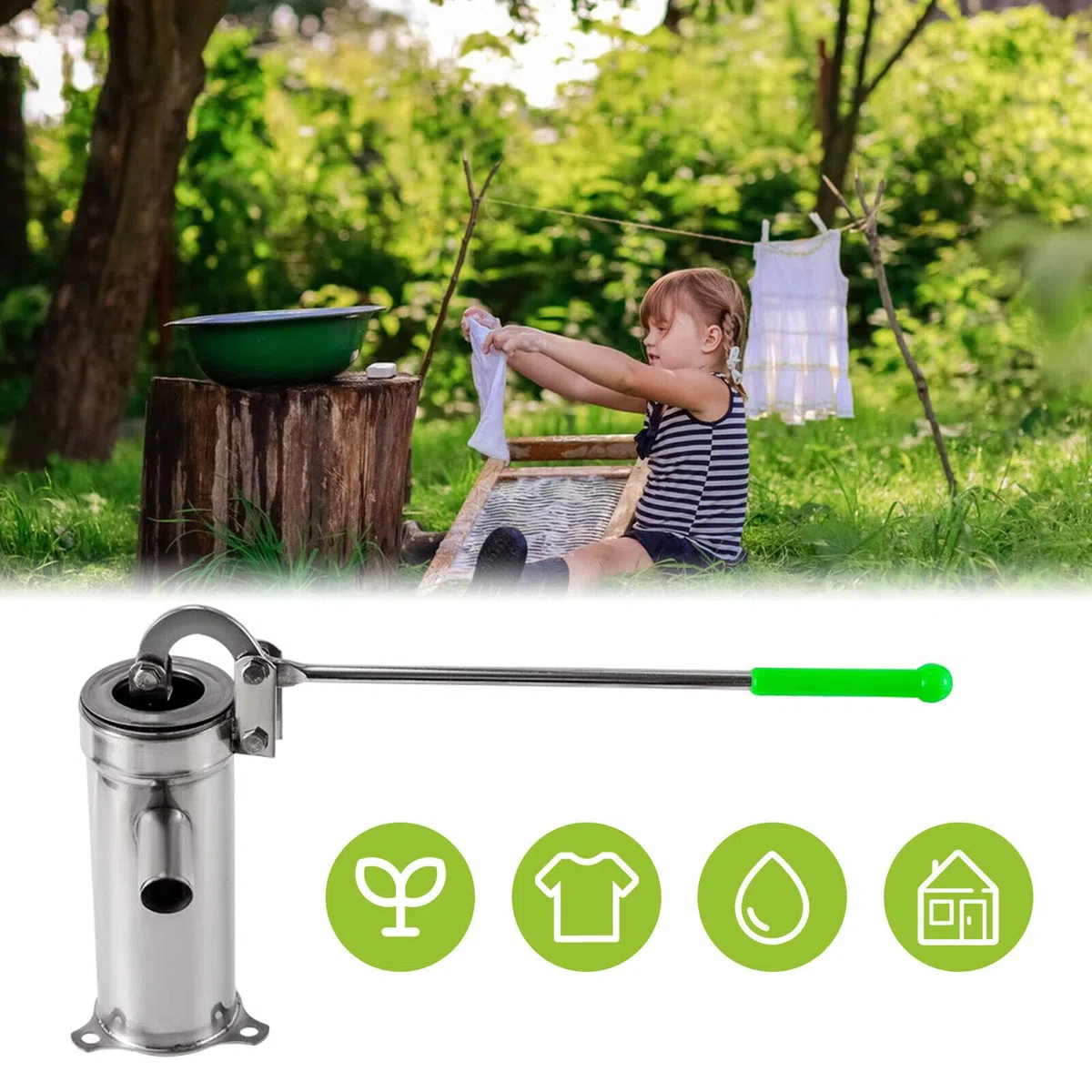 Pompa dell'acqua agitata, in acciaio inox, per acqua a mano, per 10 metri, per acque sotterranee domestiche, fontane, pompa da vela, per giardino