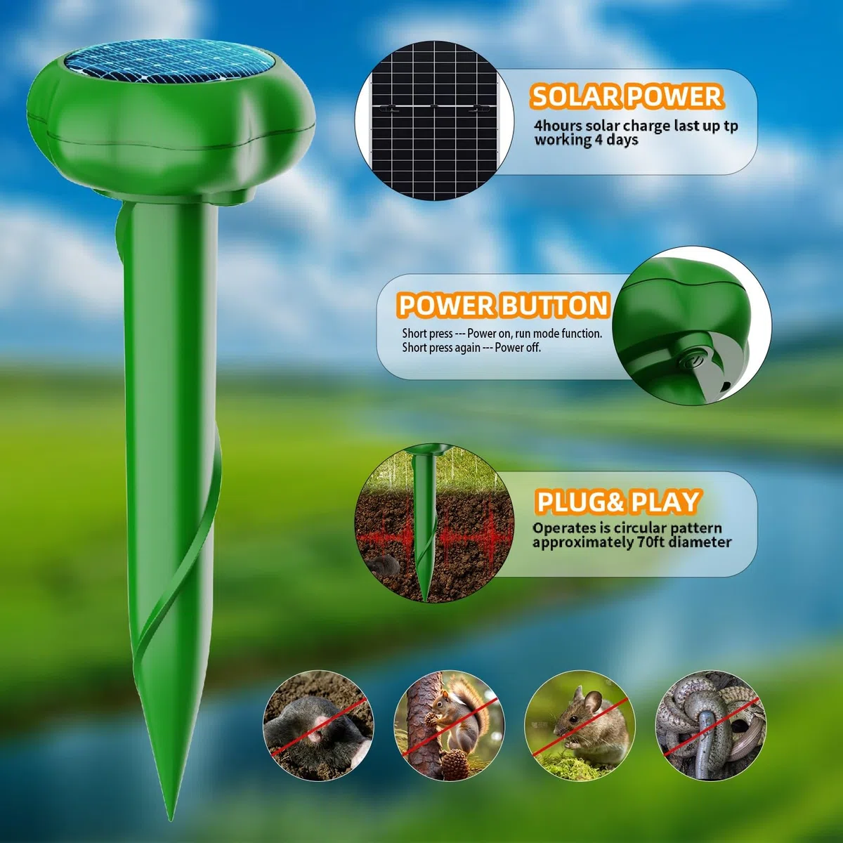 Repellente Solare per Talpe, Gopher e Altri Repellenti per Talpe 4 Pezzi, Repellente per formiche Regina per Giardino e Campeggio, Gopher, Repellente per Serpenti Talpa