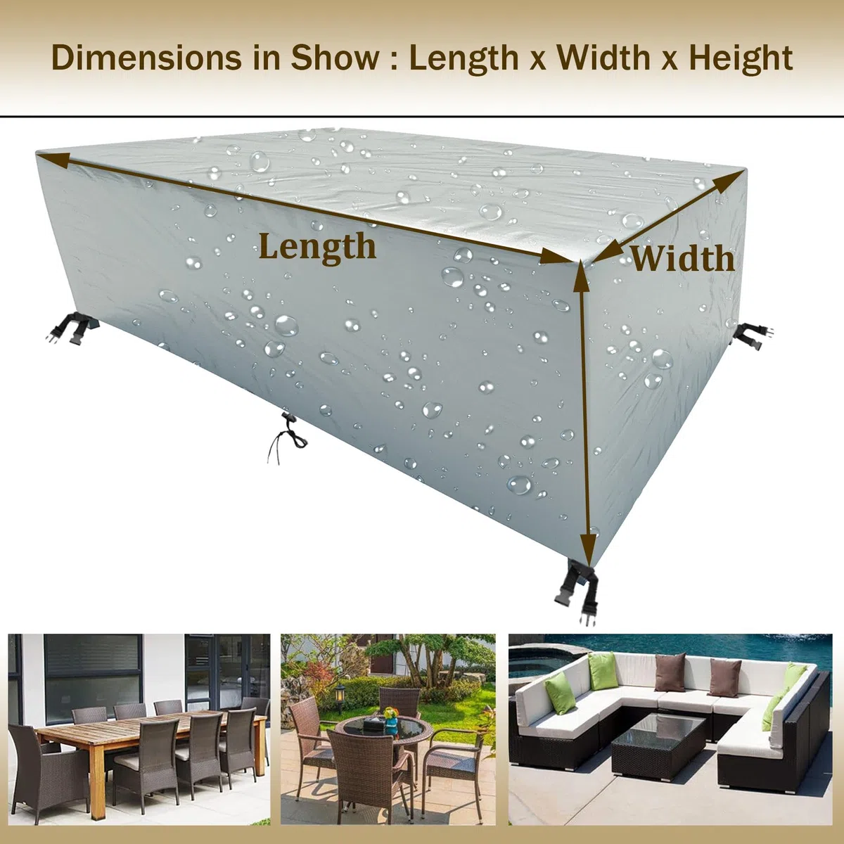 HNKDKJ Copertura Protettive per Mobili da Giardino in Rattan 205x75x65cm/LxWxH Panno 420D Oxford Impermeabile CoperturaTavoli e Sedie da Cortile Raggi UV, Resistente allo Strappo Copertura Tavolo