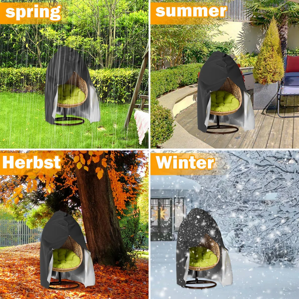 Longziming - Custodia protettiva per poltrona sospesa 210D, Oxford, impermeabile, antivento, resistente ai raggi UV, con rivestimento in PVC, con coulisse, colore nero (115 x 190 cm)