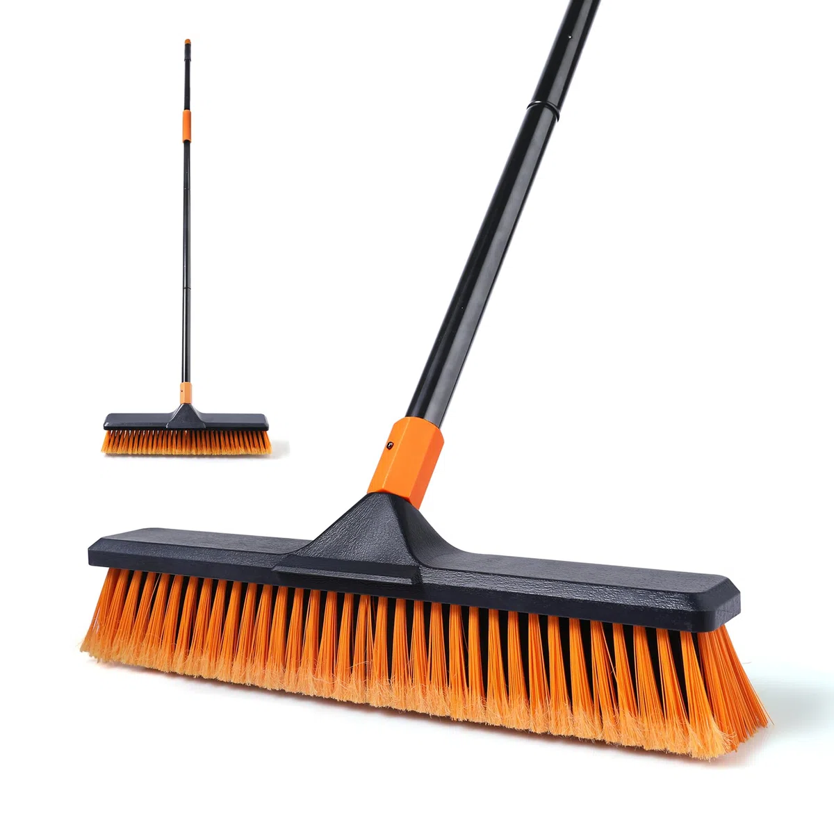 Scopa da giardino per esterni, resistente, spazzola per erba artificiale 2-1 CLEANHOME 45,7 cm, adatta per giardini, fabbriche, scuole, spazzola da cortile resistente all'aperto (arancione nero)