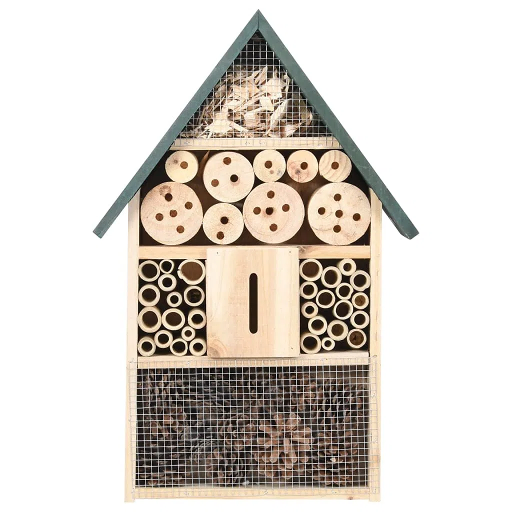 Casa per insetti, 31 x 10 x 48 cm, in legno di abete, per api selvatiche, mosche e farfalle, casetta per insetti per giardino e balcone