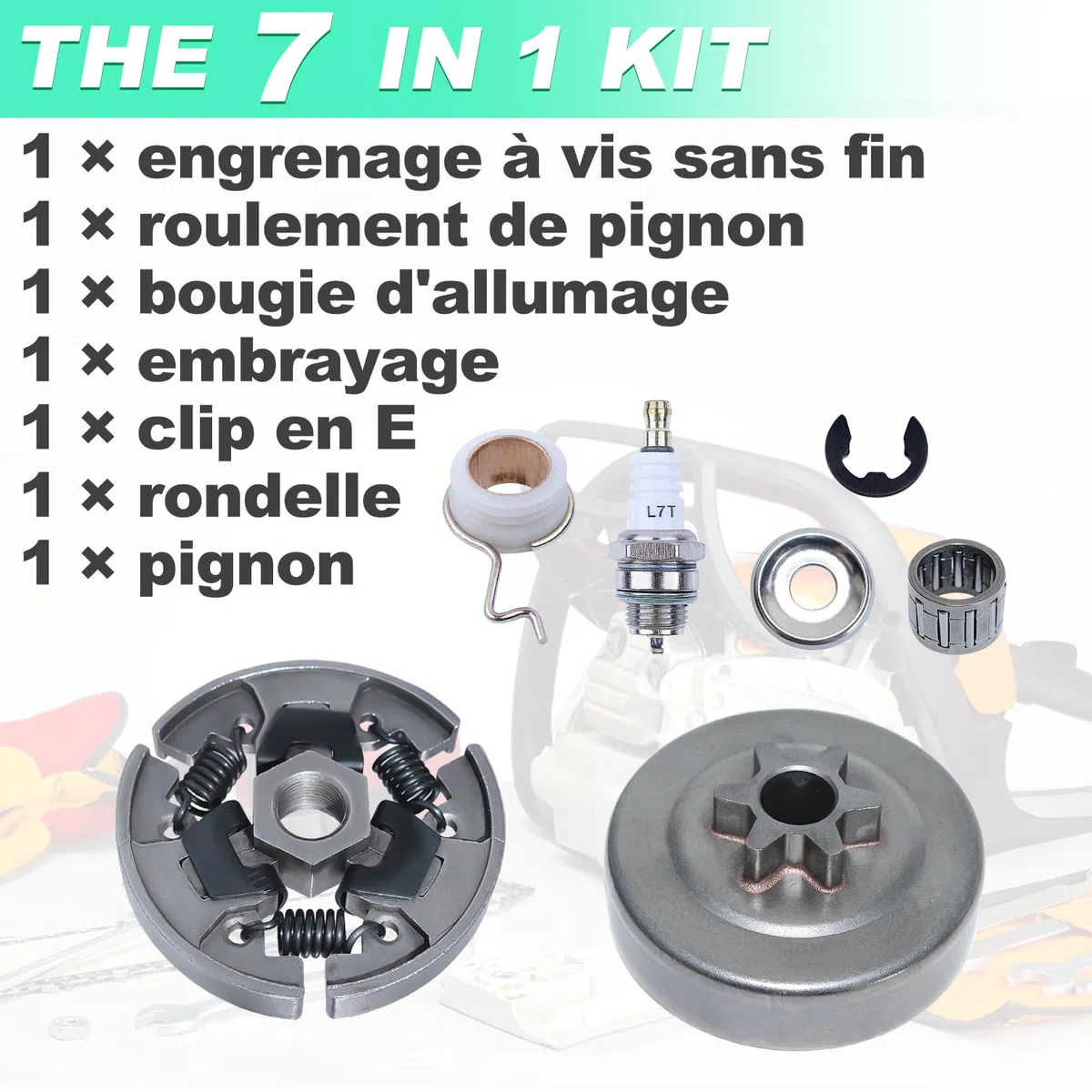Kit 3/8" Ruota Dentata Frizione per Stihl 017 018 MS170 MS180 021 023 025 MS210 MS230 MS250, ADEFOL Pignone + Tamburo Frizione + Cuscinetto + Vite Senza Fine + Rondella + E-Clip + Candela