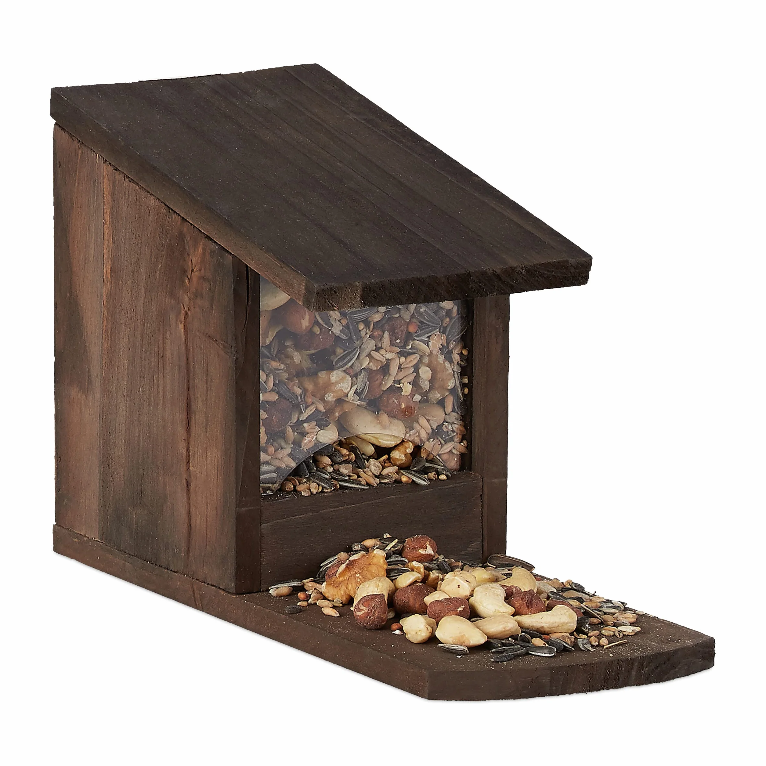 Relaxdays Mangiatoia per Scoiattoli, Autoportante, in Legno, HxLxP: 17,5 x 12 x 25 cm ca. Colore Marrone Scuro