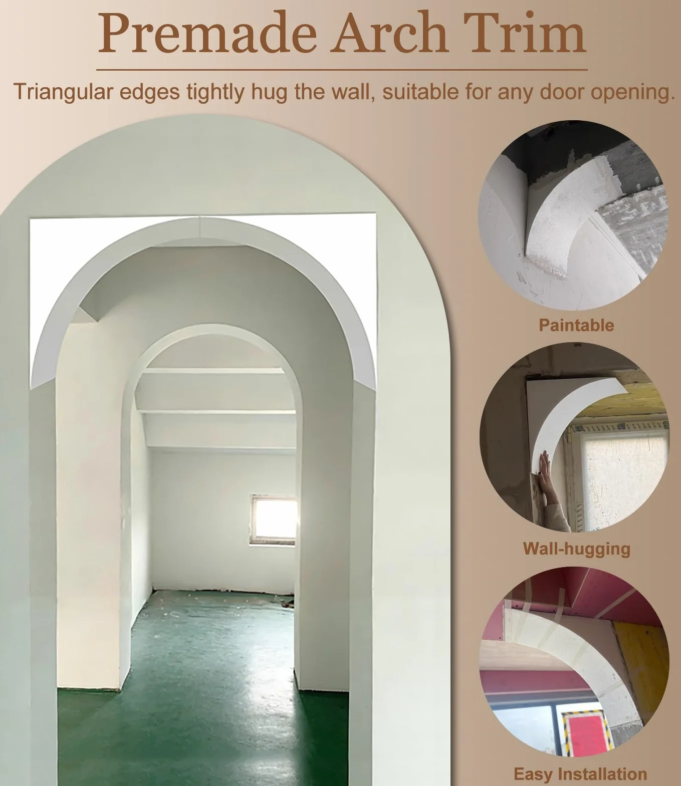 Set di 2 cornici precurvate per Arco Porta, Modanatura Universale ad Arco Arrotondato per Porta, Inserto ad Arco semicircolare verniciabile, Kit di Decorazione per Arco Interno (10x18x18 cm
