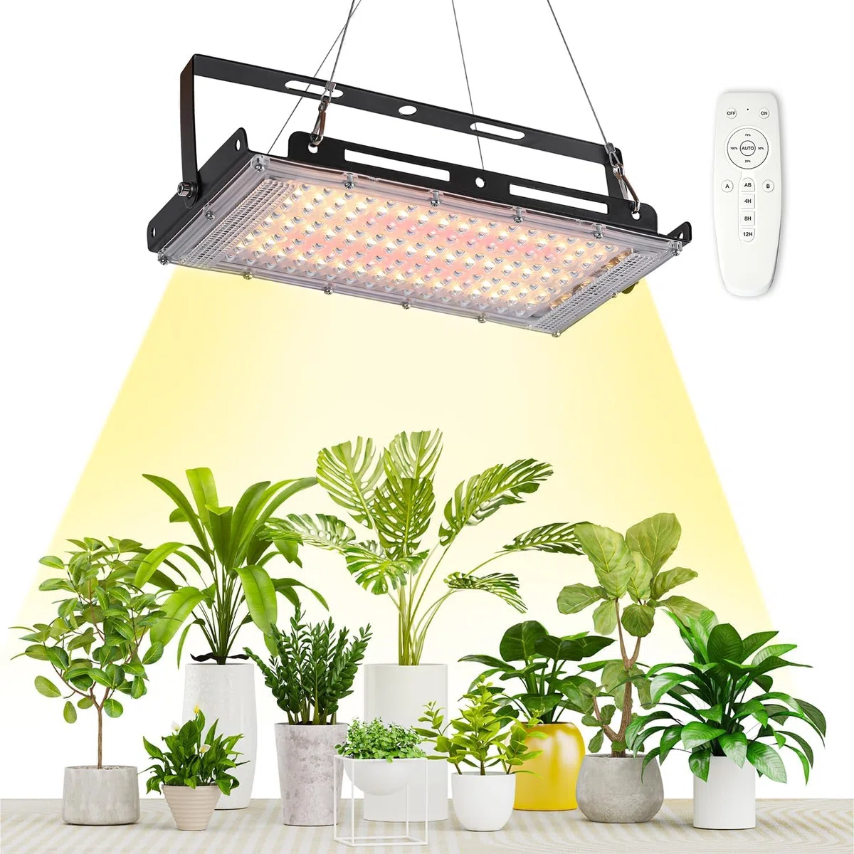 FANHAO Lampada per Piante a LED,Lampada per Piante a Spettro Completo da 400W per Piante da Interno con Telecomando,Timer 4/8/12H, 4 Luminosità, 3 Modalità per Fioritura Delle Piante da Interno