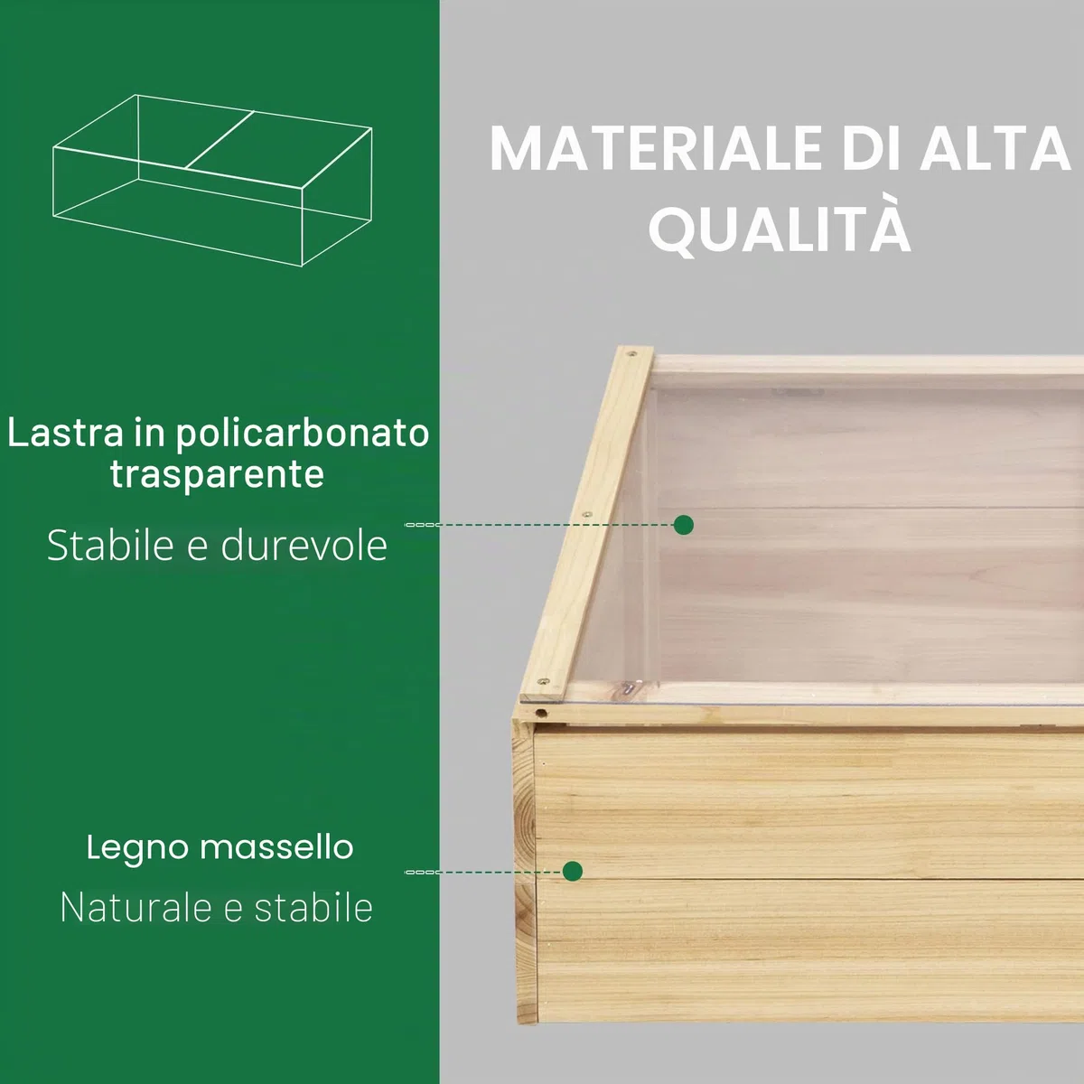 Outsunny Serra in legno a telaio freddo Serra da giardino e fioriera per balcone, 100 x 50 x 35 cm, naturale, abete, pannello in PC