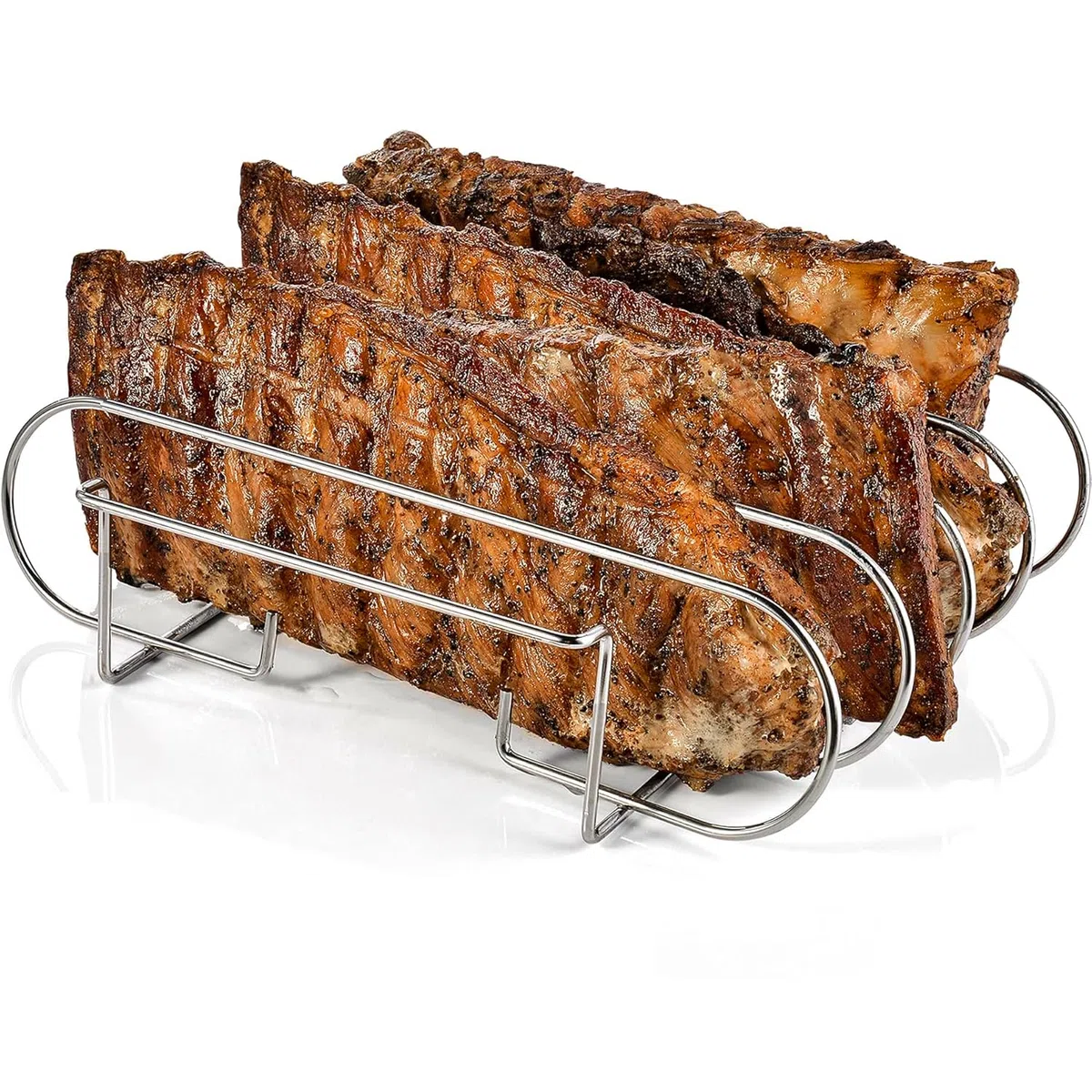 Supporto Bistecche e Costine, Cestello per BBQ Rib Rack, Arrosto e Supporto Costine, Supporto per Arrosto Bistecca, per 5 Costolette di Ricambio Croccanti dalla Griglia e dal Forno