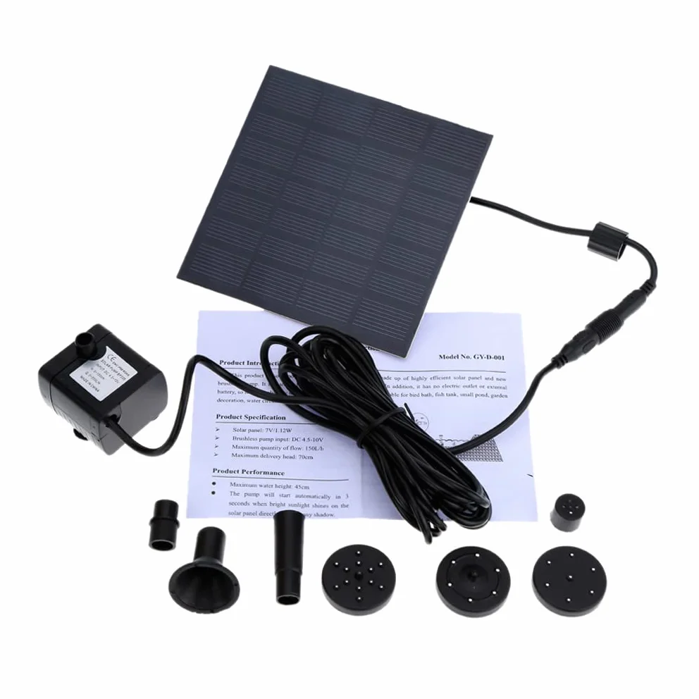 Decdeal Pompa Acqua Solare/Fontana Solare/Pompa d'Acqua a energia Solare di 7V, 1.12W - per Laghetto, Giardino