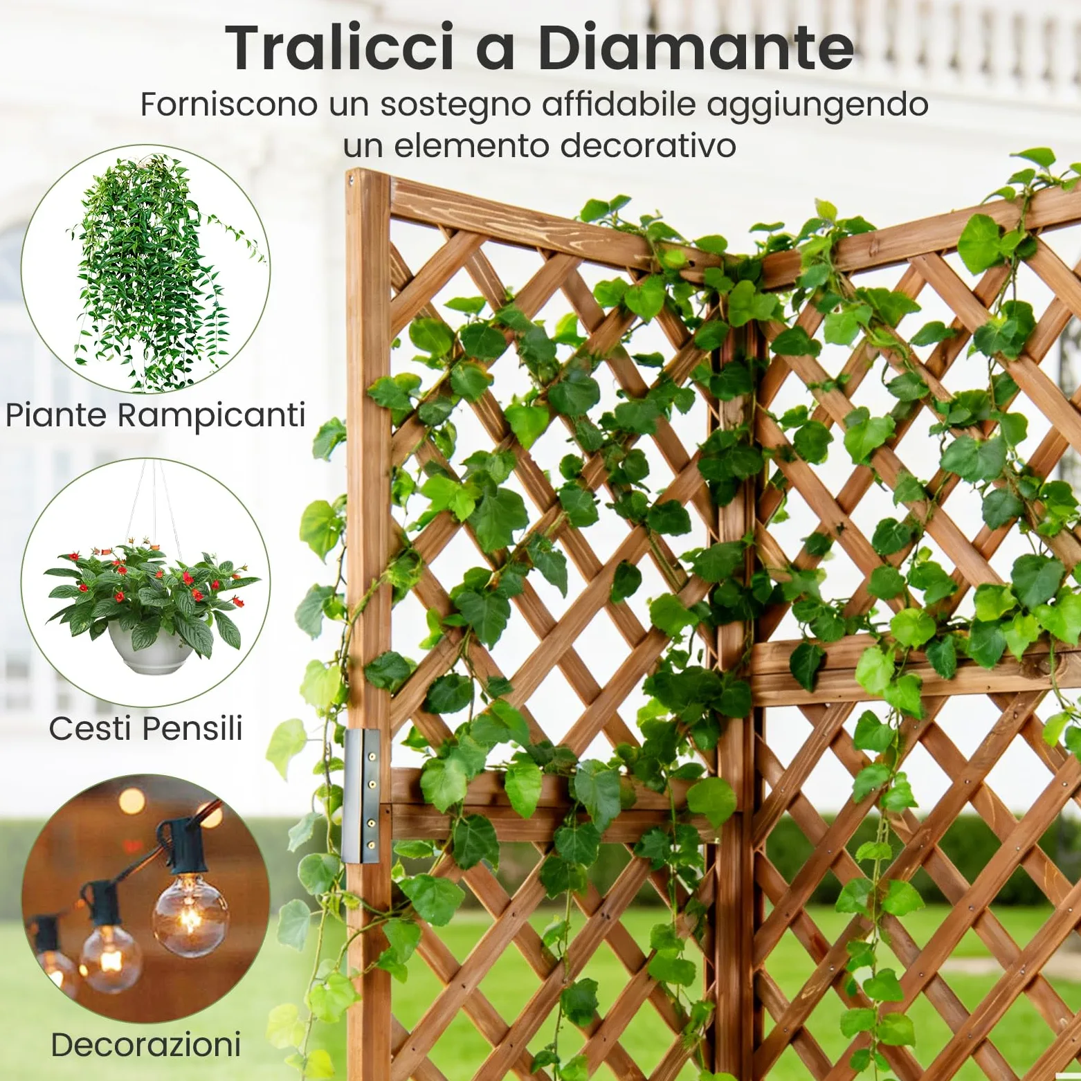 COSTWAY Letto da Giardino Rialzato ad Angolo con Traliccio e Fori di Drenaggio, Fioriera in Legno Elevata per Piante Rampicanti, Fiori e Verdure, Ideale per Interno ed Esterno (Marrone)